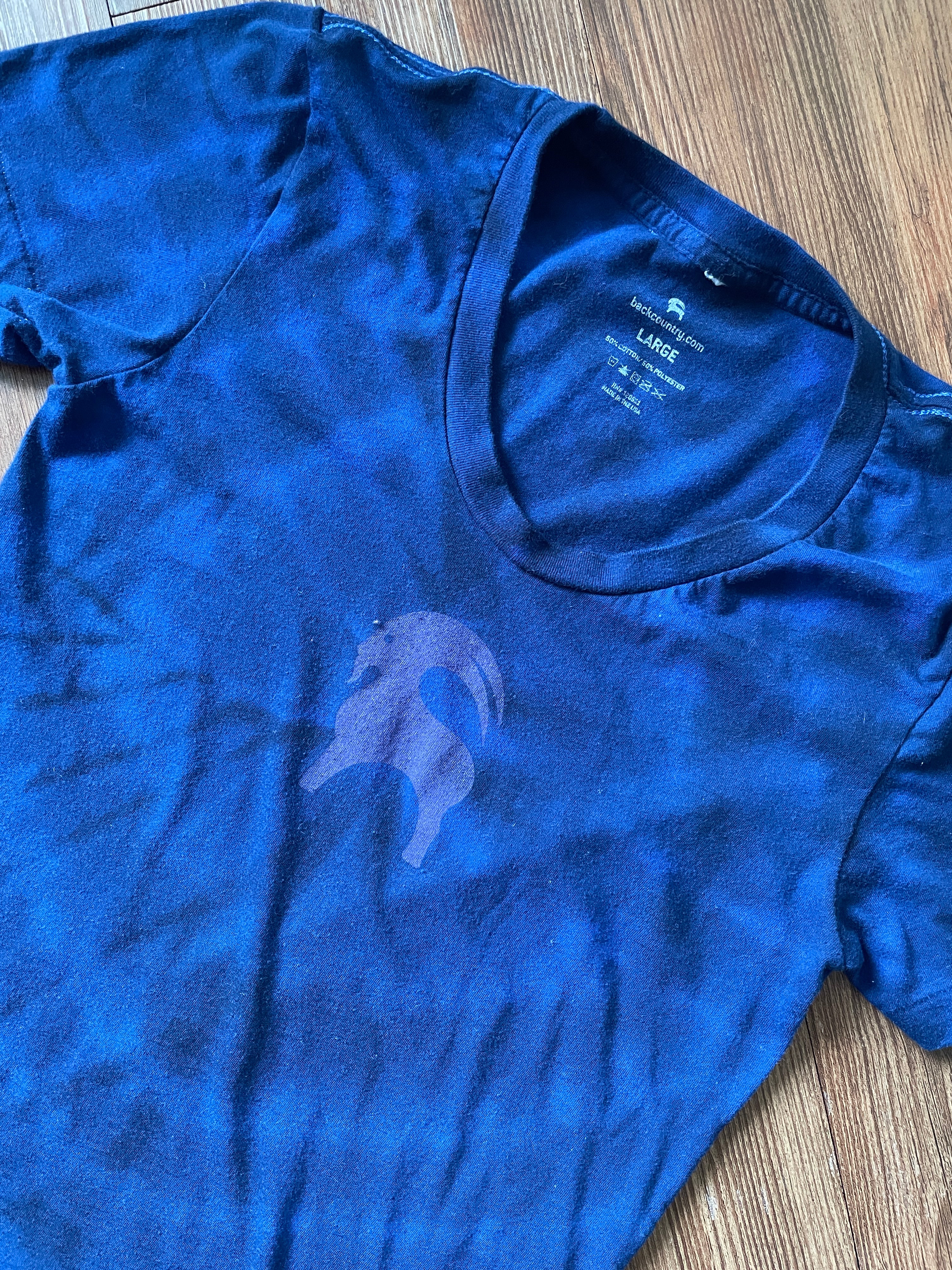 SMALL Women's Backcountry Logo Handmade Tie Dye T-Shirt | One-Of-a-Kind Black and Blue Short SleeveTop