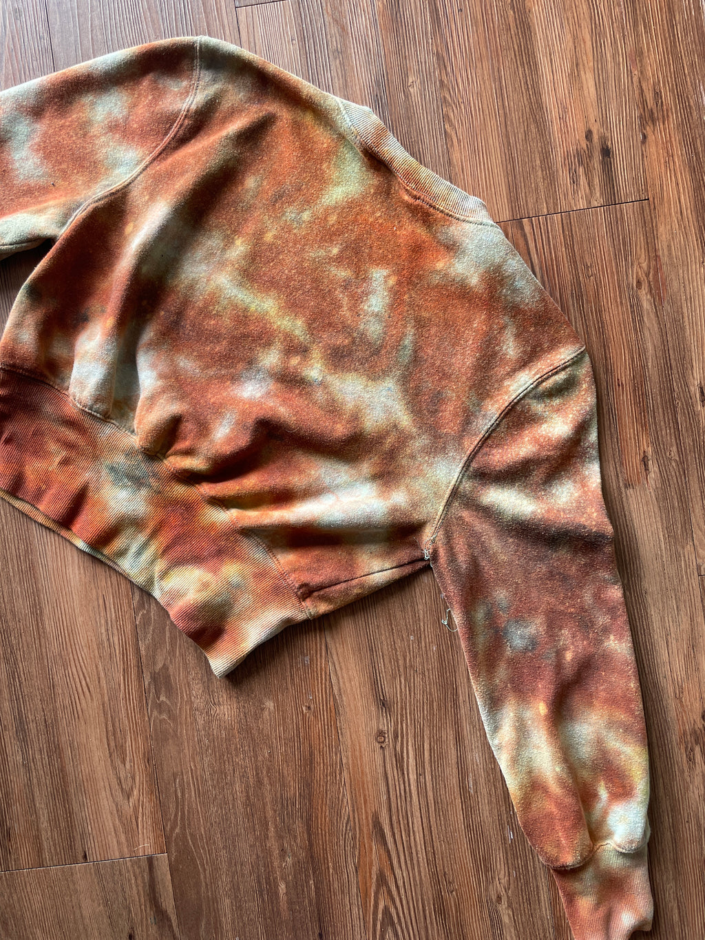 Small Women's Keith Haring Handmade Reverse Tie Dye Cropped Sweatshirt | Tan and Orange Crumpled Tie Dye Long Sleeve