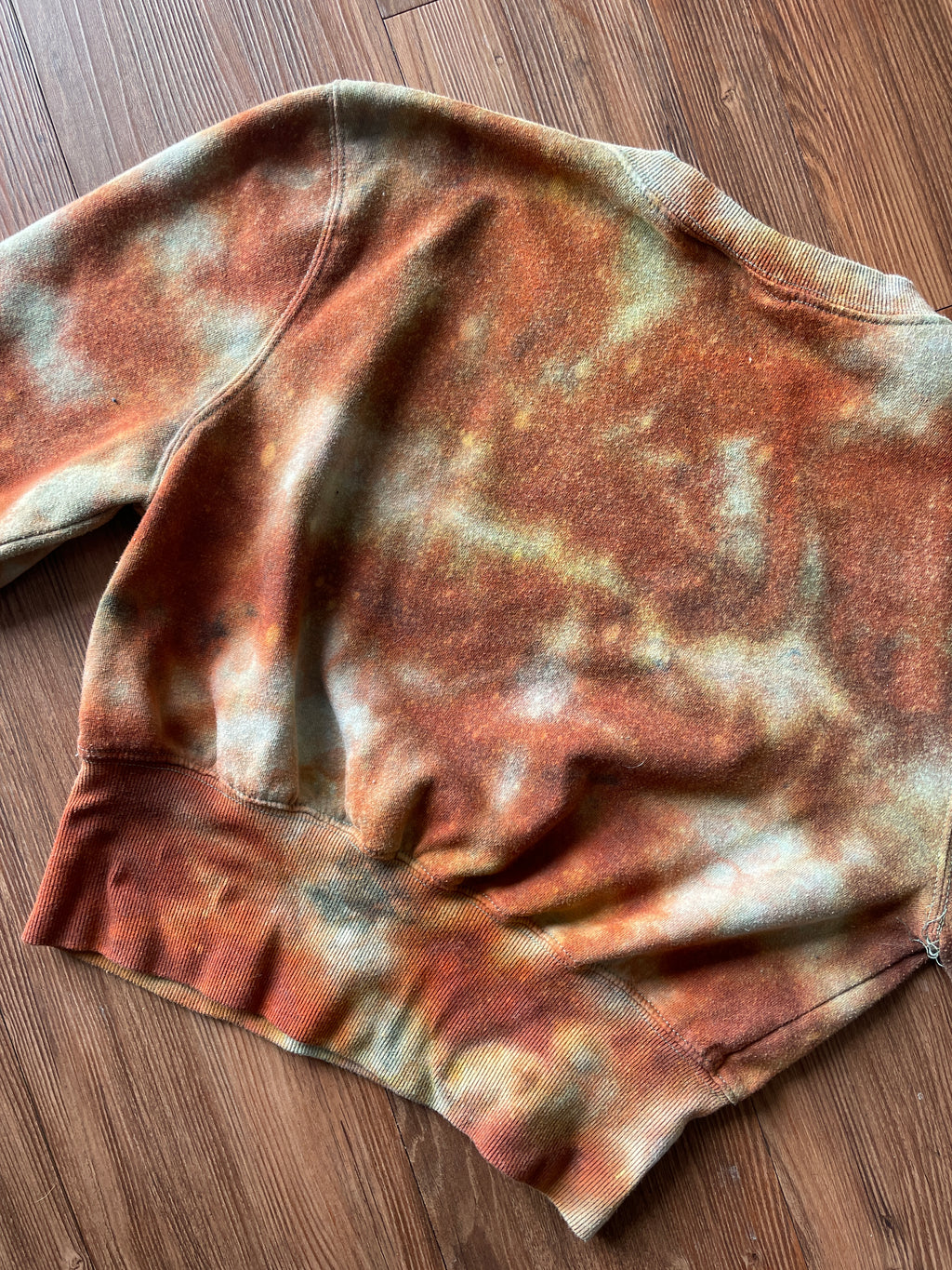 Small Women's Keith Haring Handmade Reverse Tie Dye Cropped Sweatshirt | Tan and Orange Crumpled Tie Dye Long Sleeve