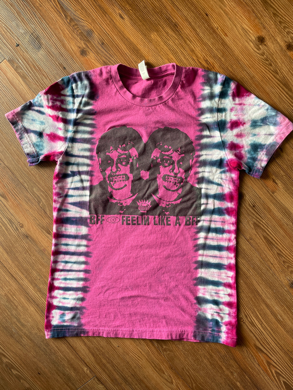 Medium Men’s WEEN Handmade Reverse Tie Dye T-Shirt | Pink and Black Pleated Tie Dye Short Sleeve
