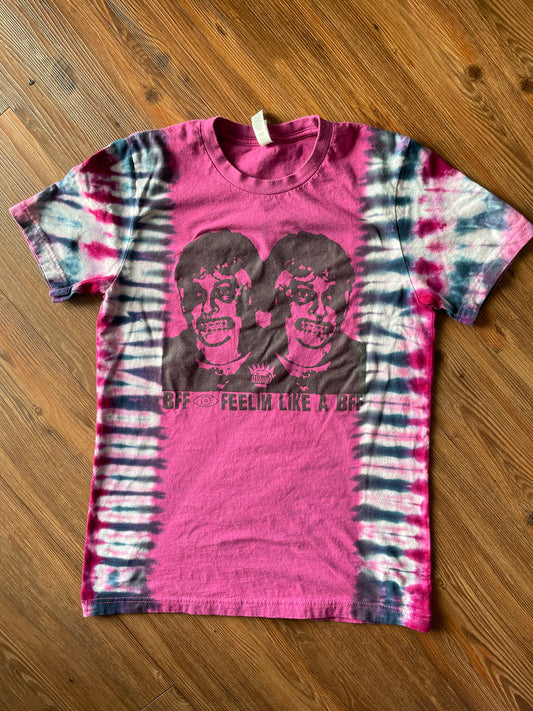 Medium Men’s WEEN Handmade Reverse Tie Dye T-Shirt | Pink and Black Pleated Tie Dye Short Sleeve