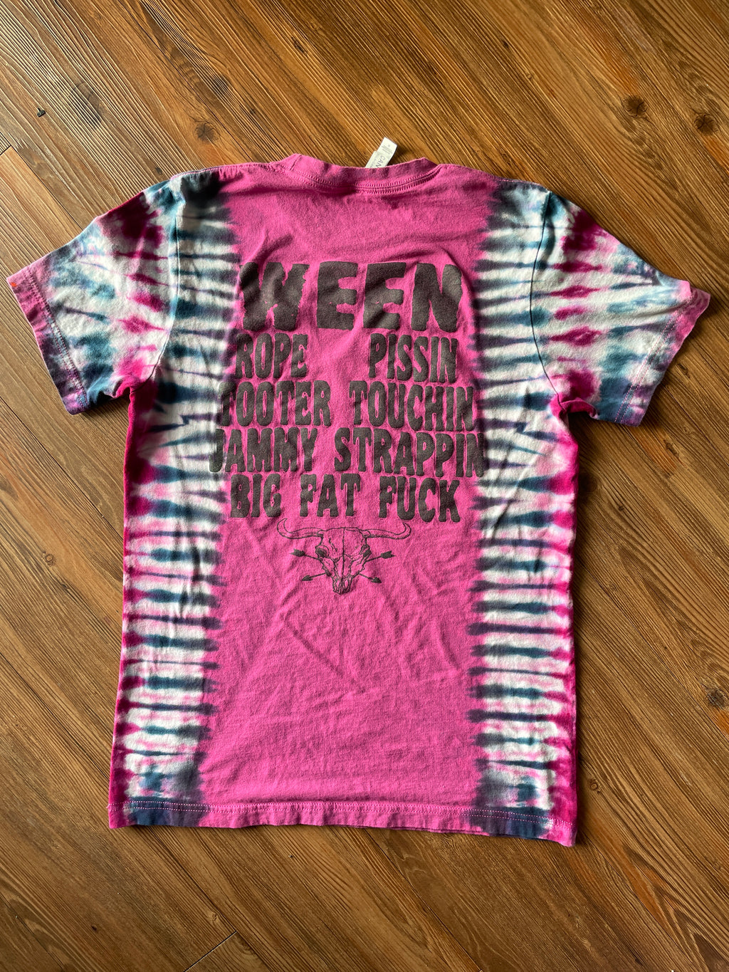 Medium Men’s WEEN Handmade Reverse Tie Dye T-Shirt | Pink and Black Pleated Tie Dye Short Sleeve