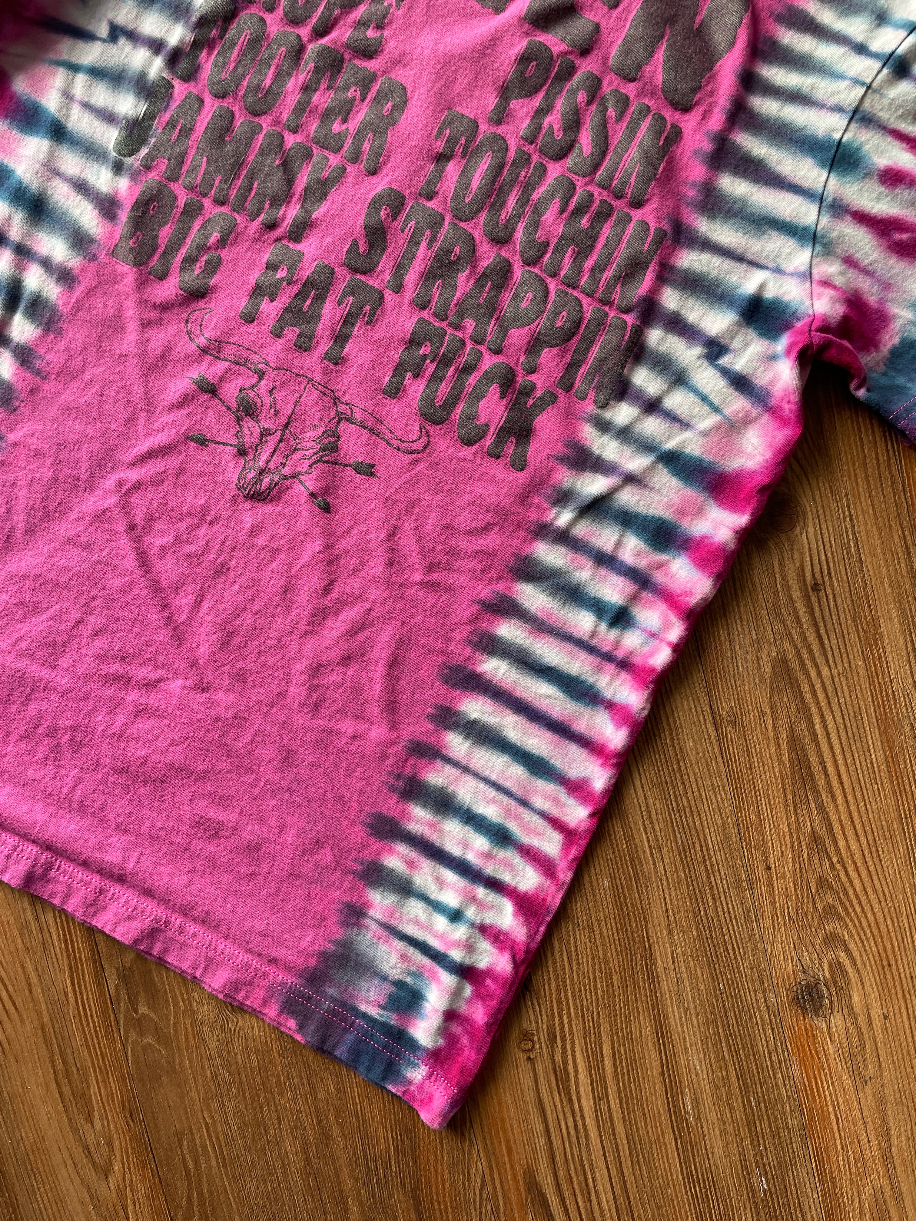 Medium Men’s WEEN Handmade Reverse Tie Dye T-Shirt | Pink and Black Pleated Tie Dye Short Sleeve