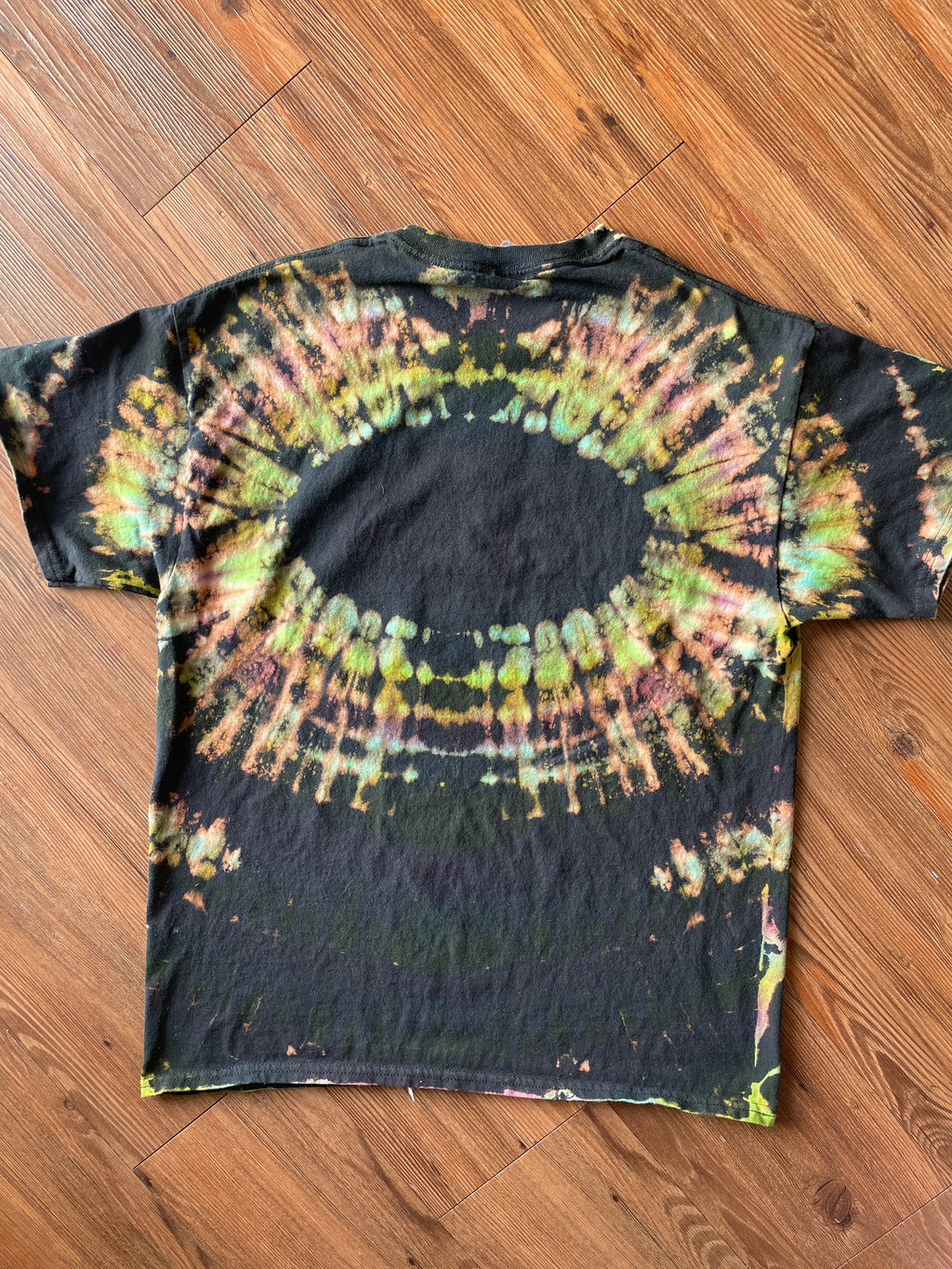 Large Men’s Humble Family Farms Handmade Reverse Tie Dye T-Shirt | Black, Green, and Purple Tie Dye Short Sleeve