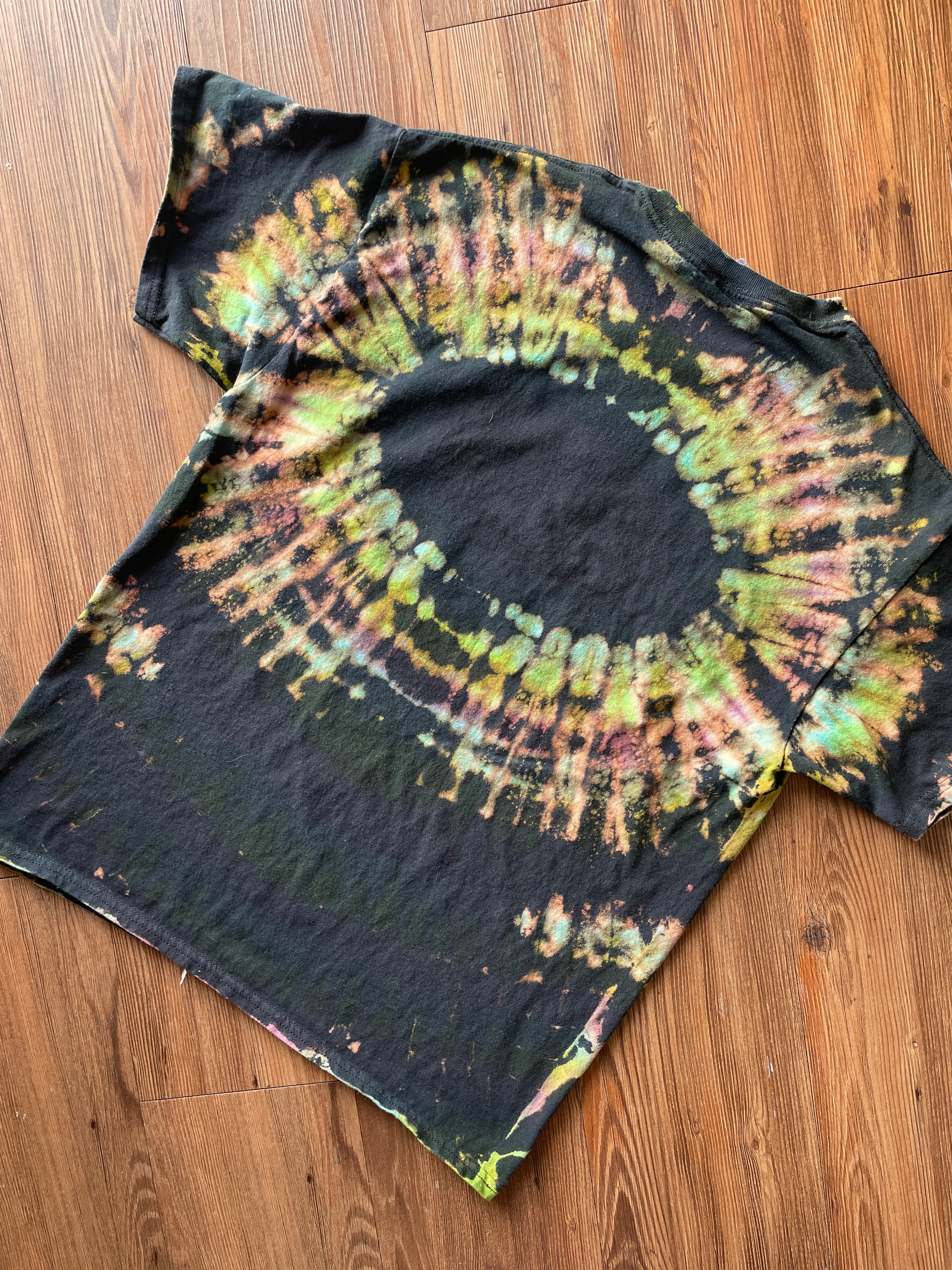 Large Men’s Humble Family Farms Handmade Reverse Tie Dye T-Shirt | Black, Green, and Purple Tie Dye Short Sleeve