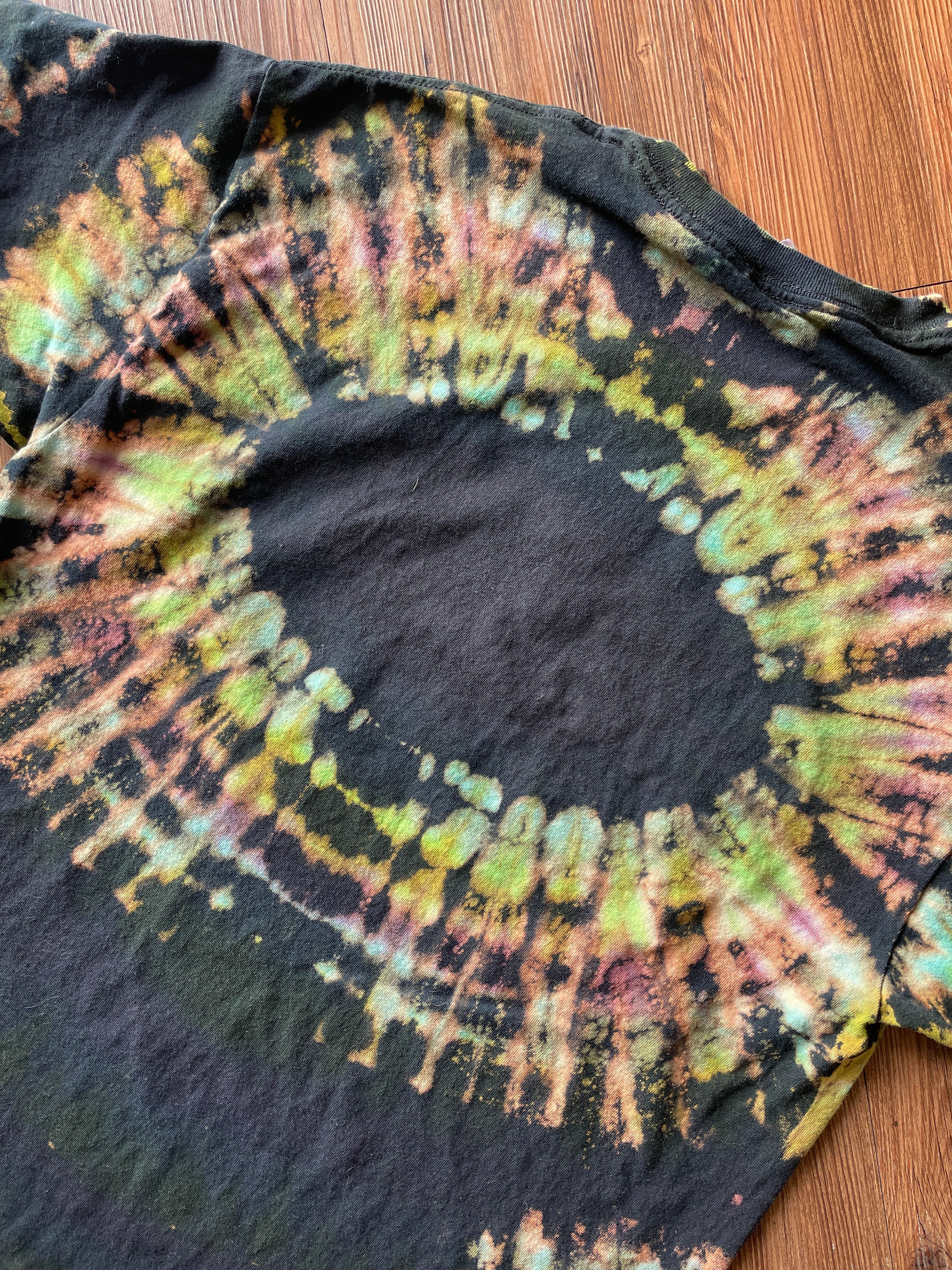 Large Men’s Humble Family Farms Handmade Reverse Tie Dye T-Shirt | Black, Green, and Purple Tie Dye Short Sleeve