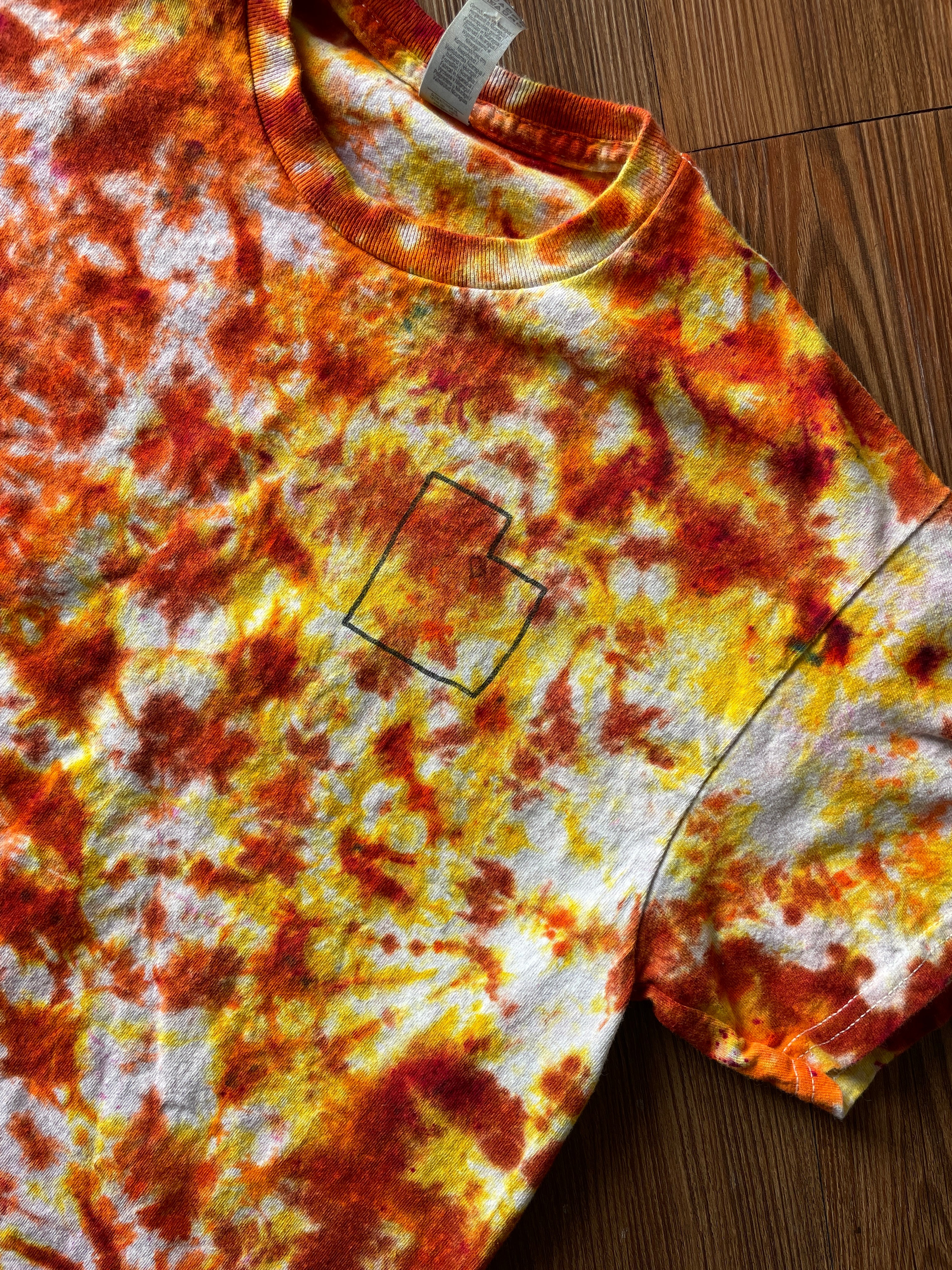 Medium Men’s The Lab Project Handmade Tie Dye T-Shirt | Pink, Orange, and Yellow Crumpled Tie Dye Short Sleeve