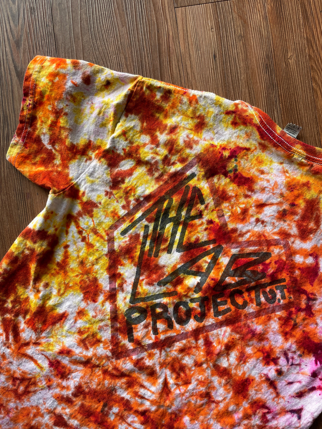 Medium Men’s The Lab Project Handmade Tie Dye T-Shirt | Pink, Orange, and Yellow Crumpled Tie Dye Short Sleeve
