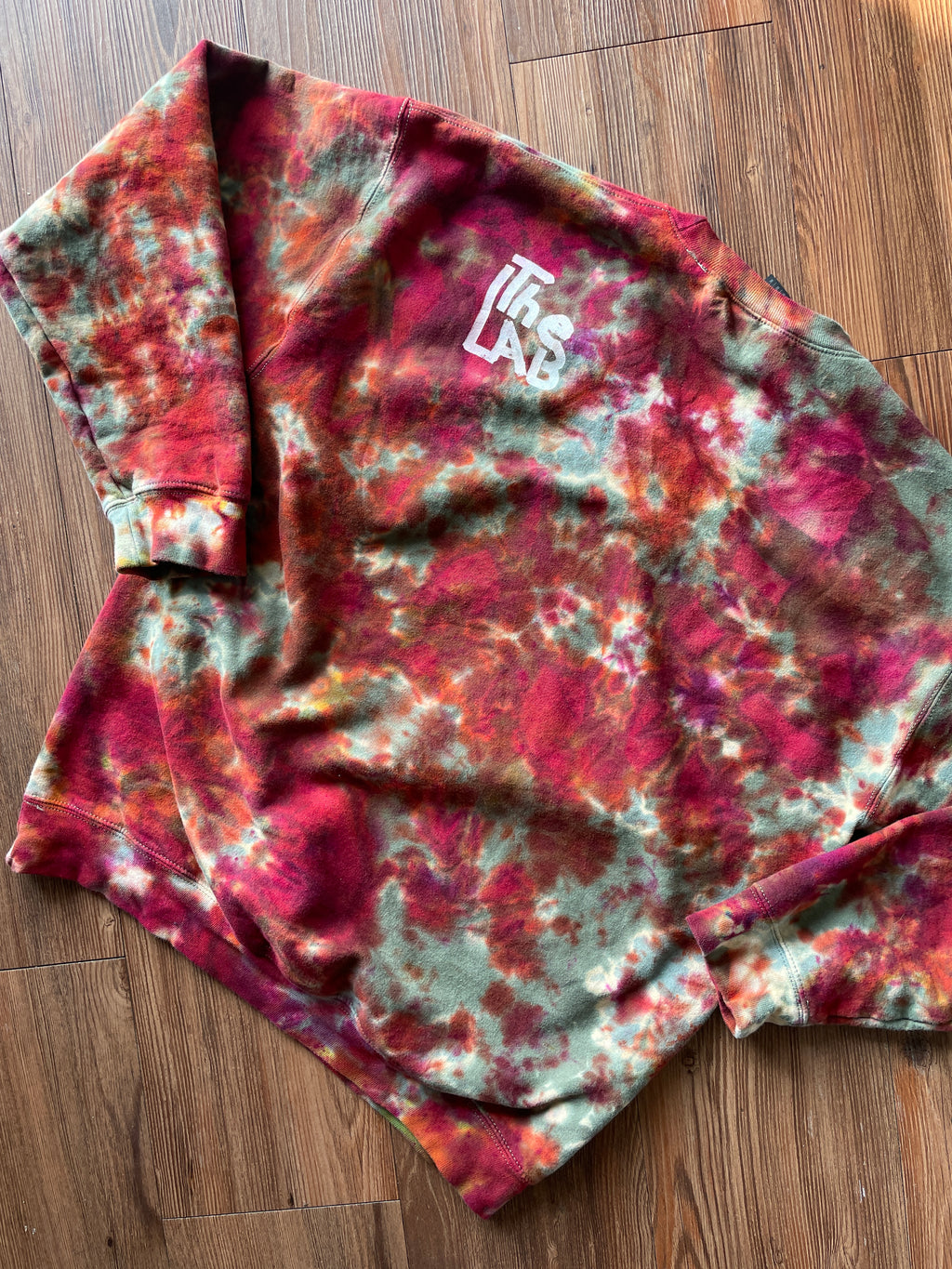 Medium Men’s The Lab Project Handmade Reverse Tie Dye Sweatshirt | Green and Red Tie Dye Long Sleeve