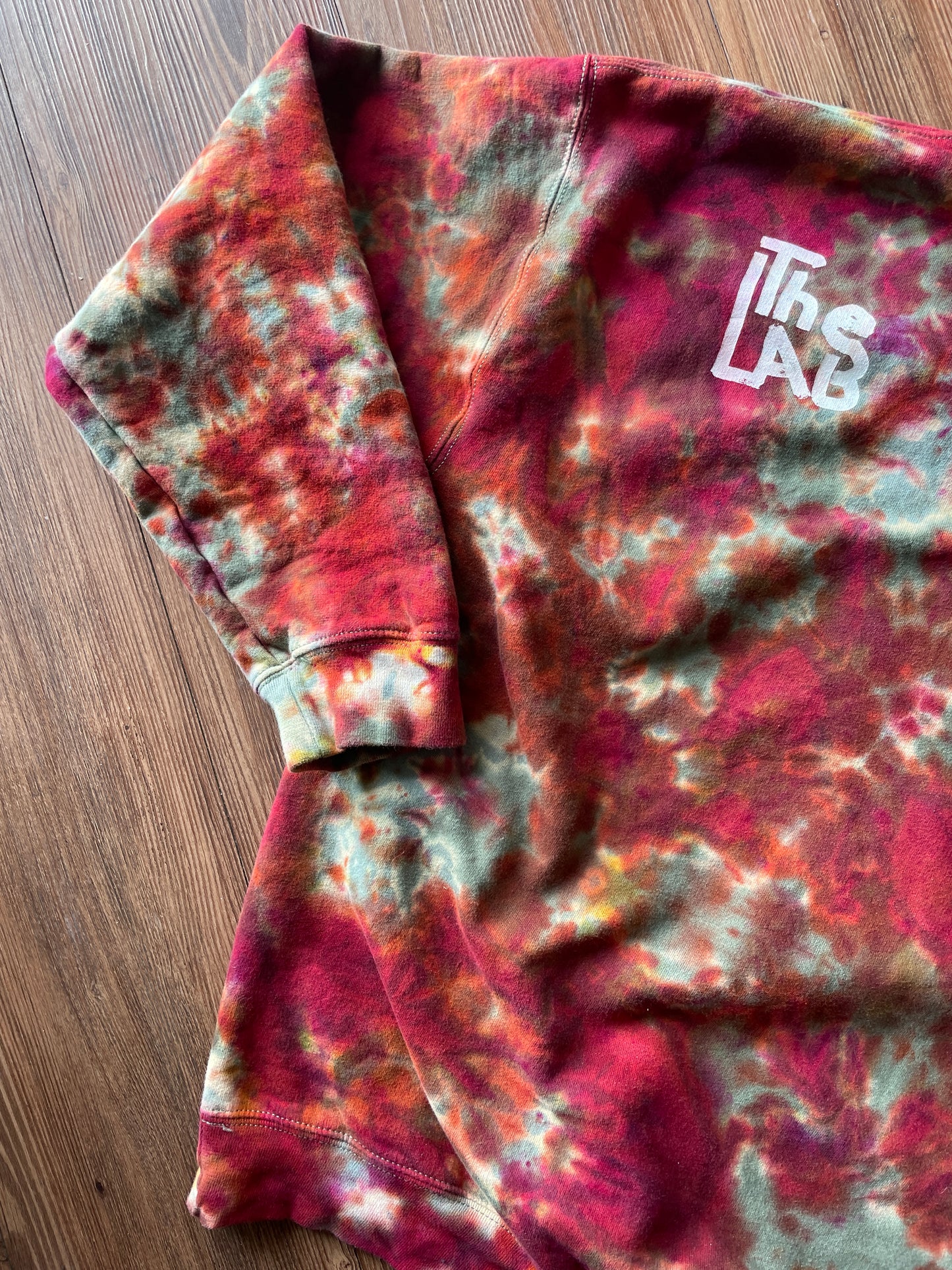 Medium Men’s The Lab Project Handmade Reverse Tie Dye Sweatshirt | Green and Red Tie Dye Long Sleeve