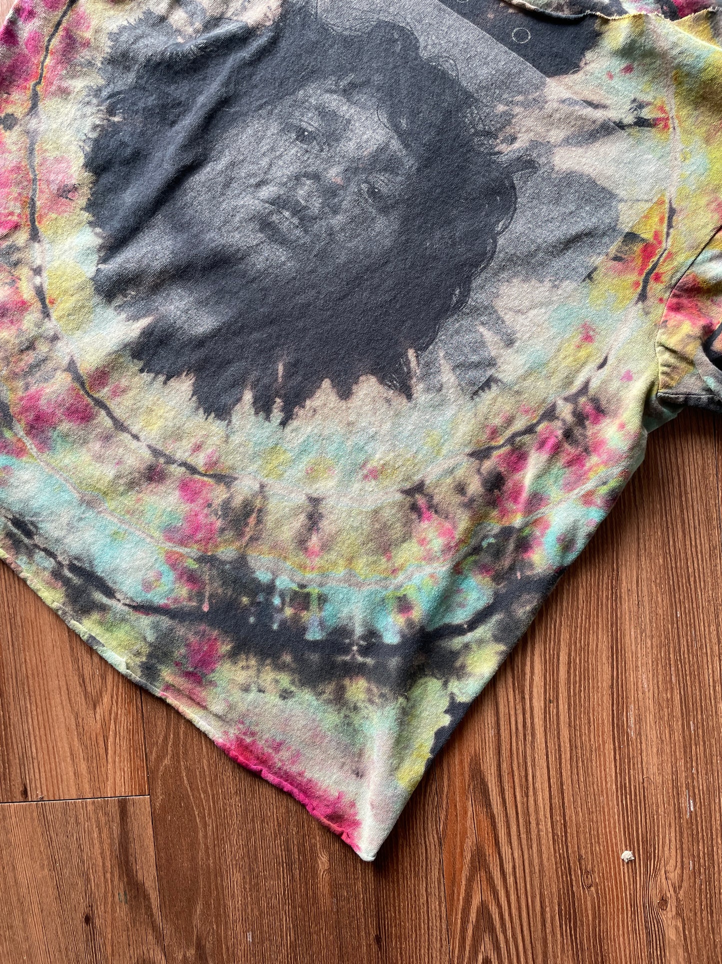 Medium Women’s The Doors Jim Morrison Handmade Reverse Tie Dye Crop Top | Pink, Blue, and Yellow Geode Tie Dye Short Sleeve