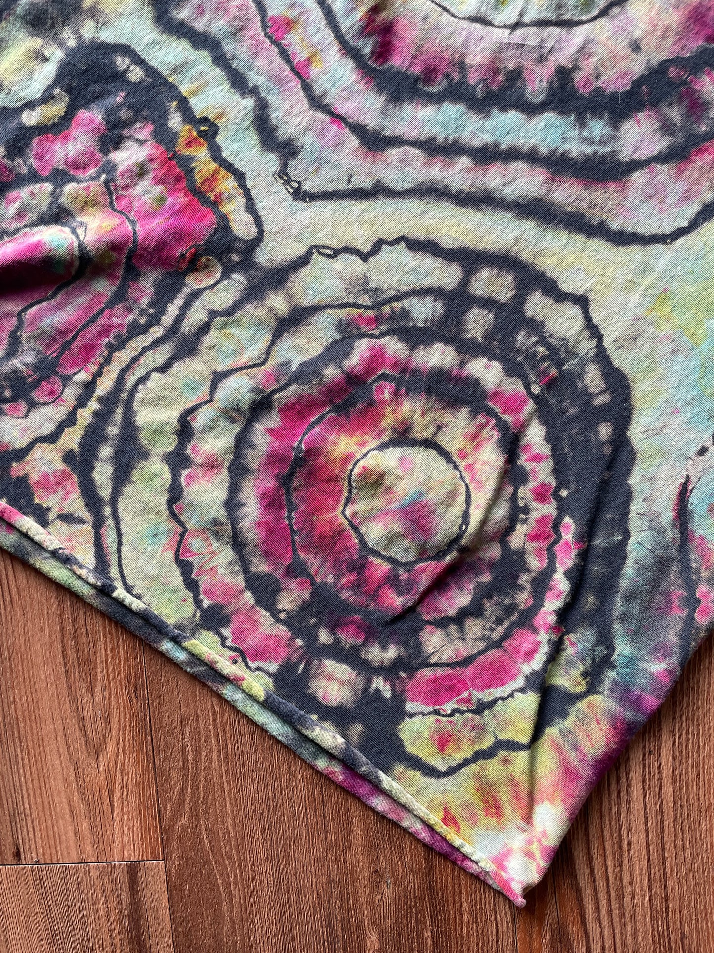 Medium Women’s The Doors Jim Morrison Handmade Reverse Tie Dye Crop Top | Pink, Blue, and Yellow Geode Tie Dye Short Sleeve