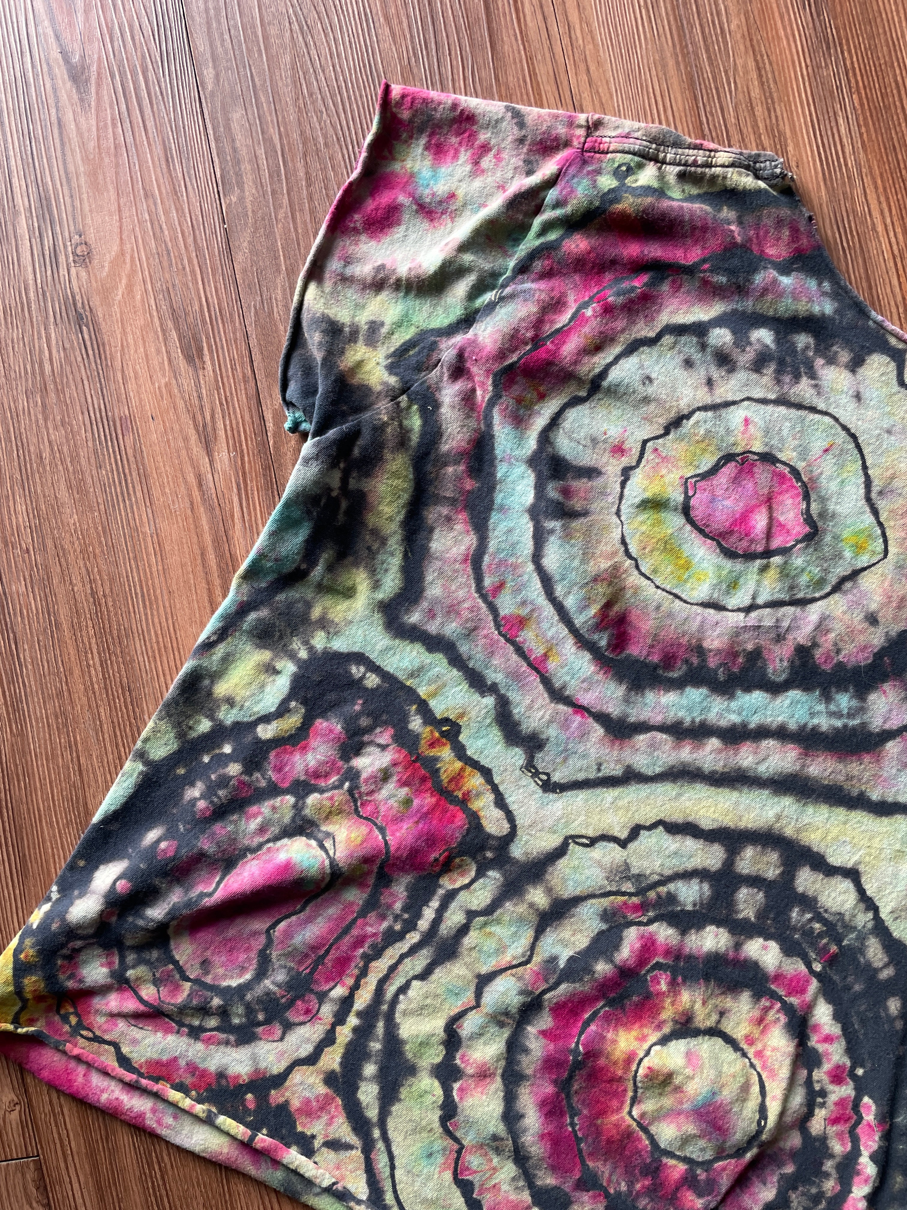 Medium Women’s The Doors Jim Morrison Handmade Reverse Tie Dye Crop Top | Pink, Blue, and Yellow Geode Tie Dye Short Sleeve