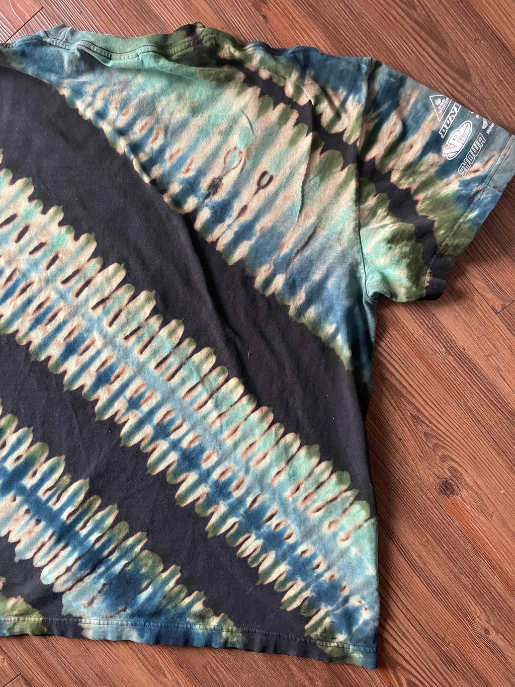 2XL Men’s Honda Racing Handmade Tie Dye T-Shirt | Black and Blue Bleach Dye Pleated Short Sleeve