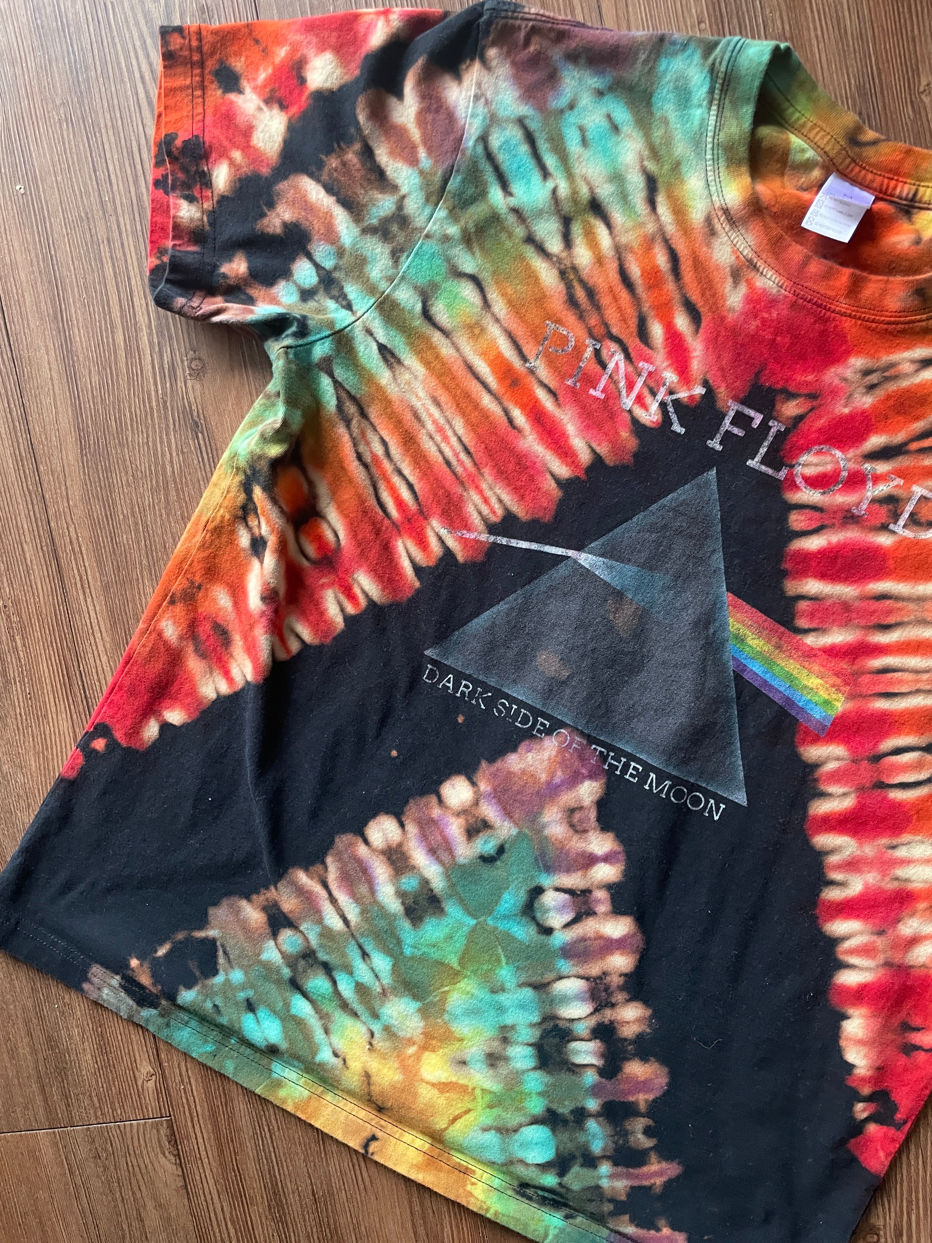 MEDIUM Unisex Pink Floyd Dark Side of the Moon Handmade Tie Dye T-Shirt | One-Of-a-Kind Black and Rainbow Short Sleeve