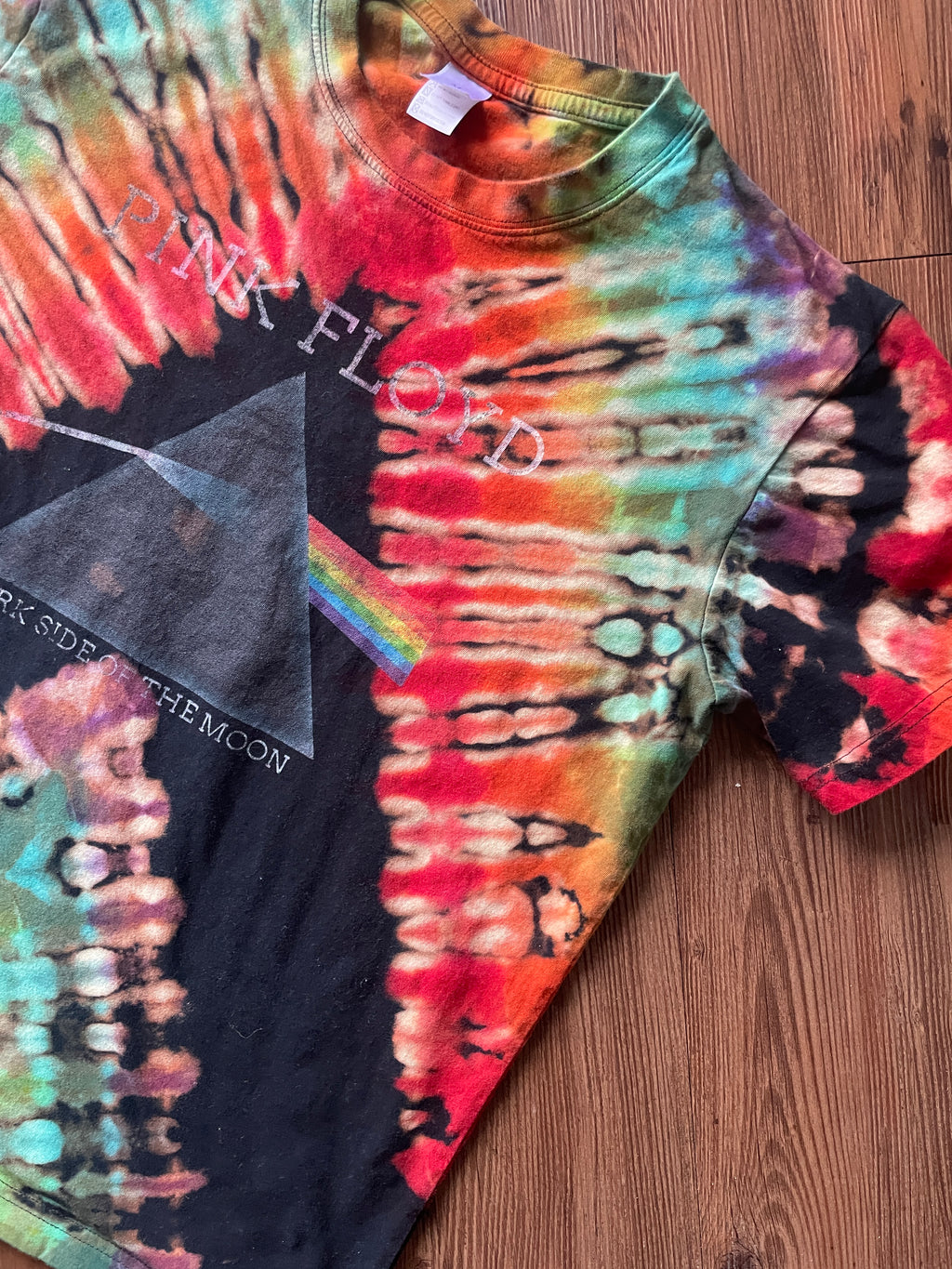 MEDIUM Unisex Pink Floyd Dark Side of the Moon Handmade Tie Dye T-Shirt | One-Of-a-Kind Black and Rainbow Short Sleeve