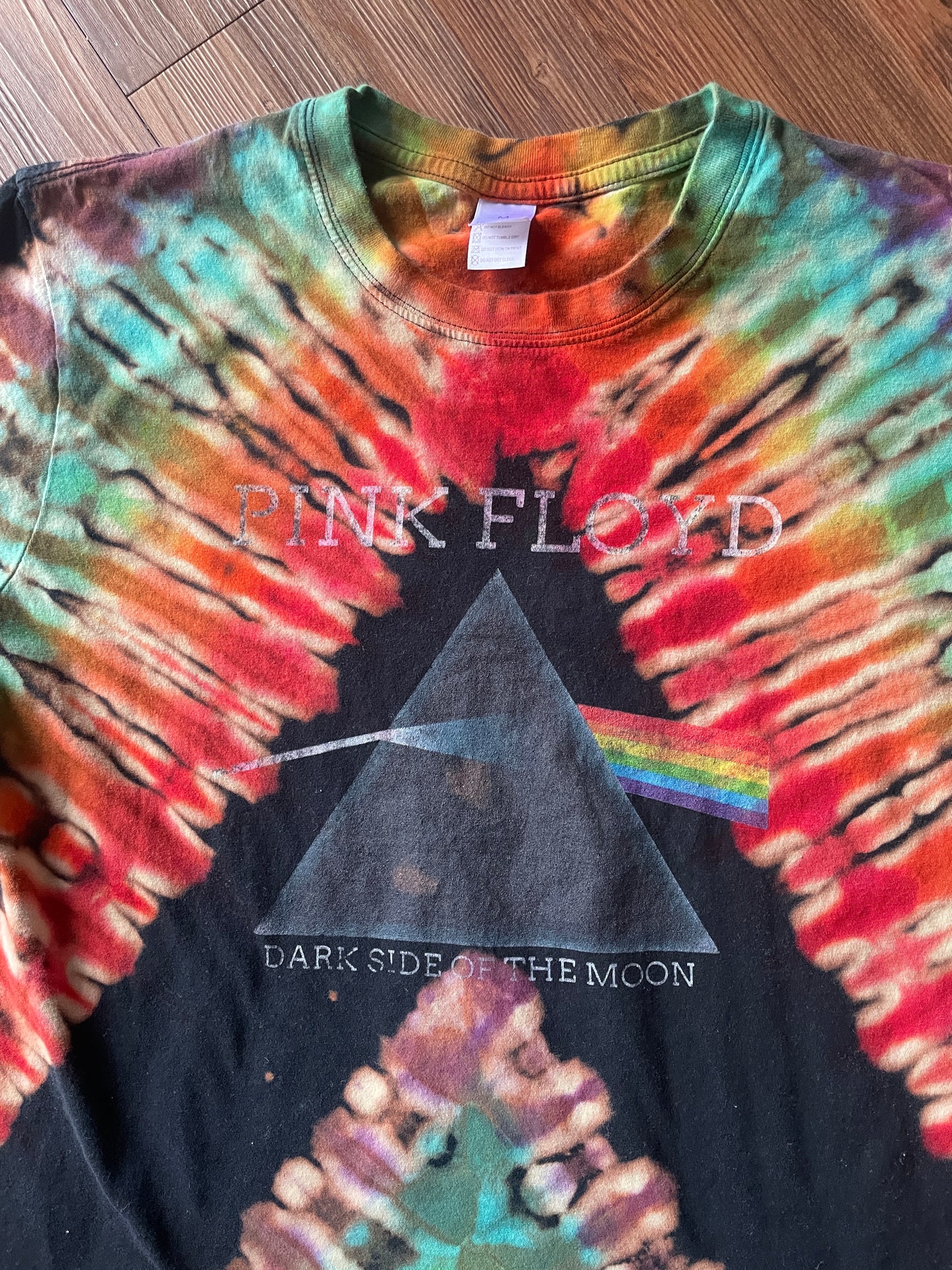 MEDIUM Unisex Pink Floyd Dark Side of the Moon Handmade Tie Dye T-Shirt | One-Of-a-Kind Black and Rainbow Short Sleeve