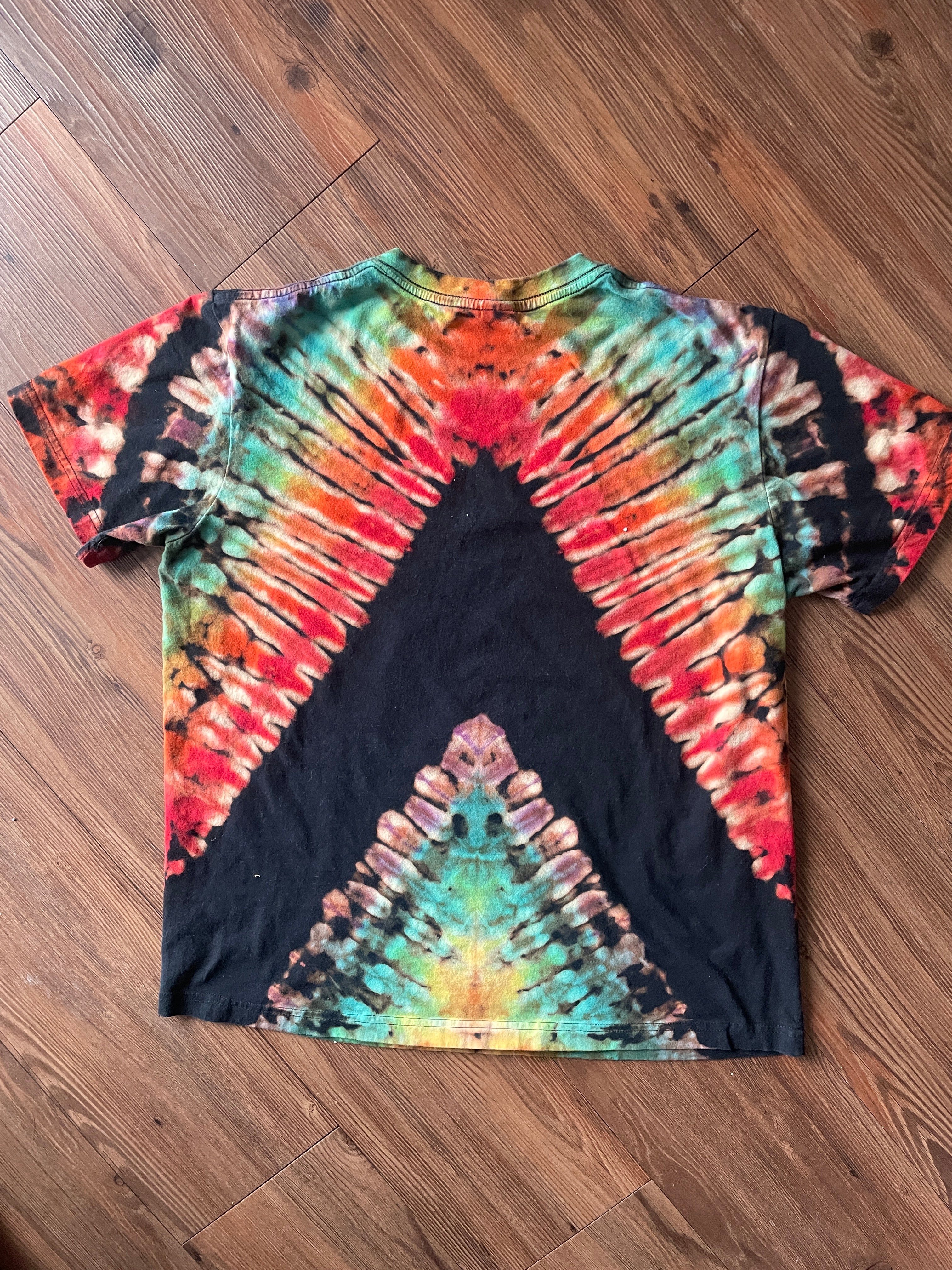 MEDIUM Unisex Pink Floyd Dark Side of the Moon Handmade Tie Dye T-Shirt | One-Of-a-Kind Black and Rainbow Short Sleeve