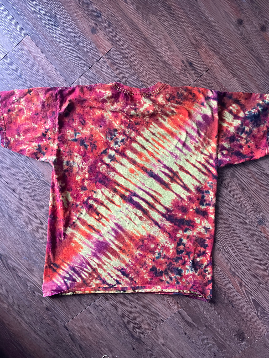 LARGE Men’s Hufflepuff Quidditch Team Captain Handmade Tie Dye T-Shirt | One-Of-a-Kind Yellow and Orange Short Sleeve