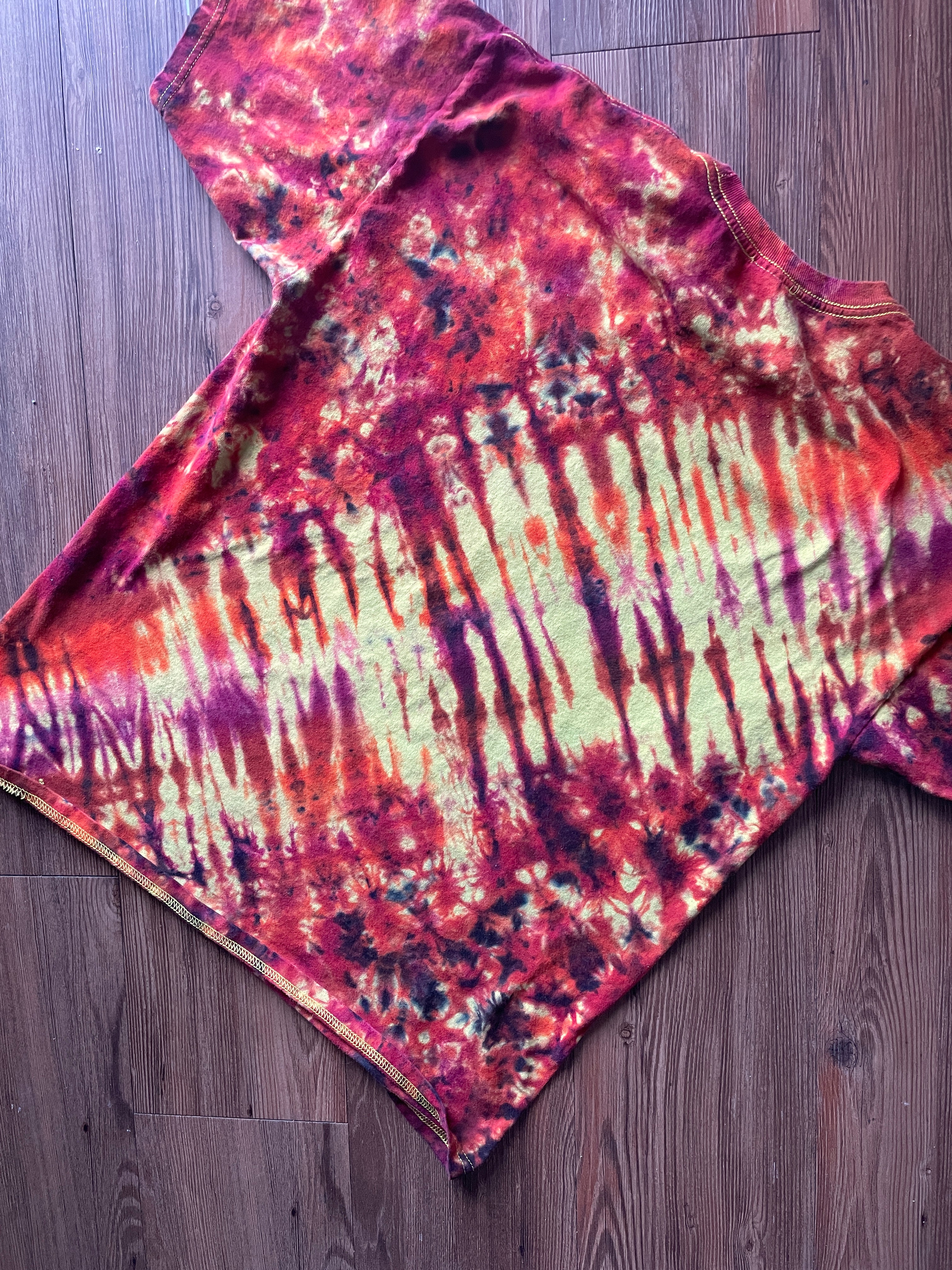 LARGE Men’s Hufflepuff Quidditch Team Captain Handmade Tie Dye T-Shirt | One-Of-a-Kind Yellow and Orange Short Sleeve