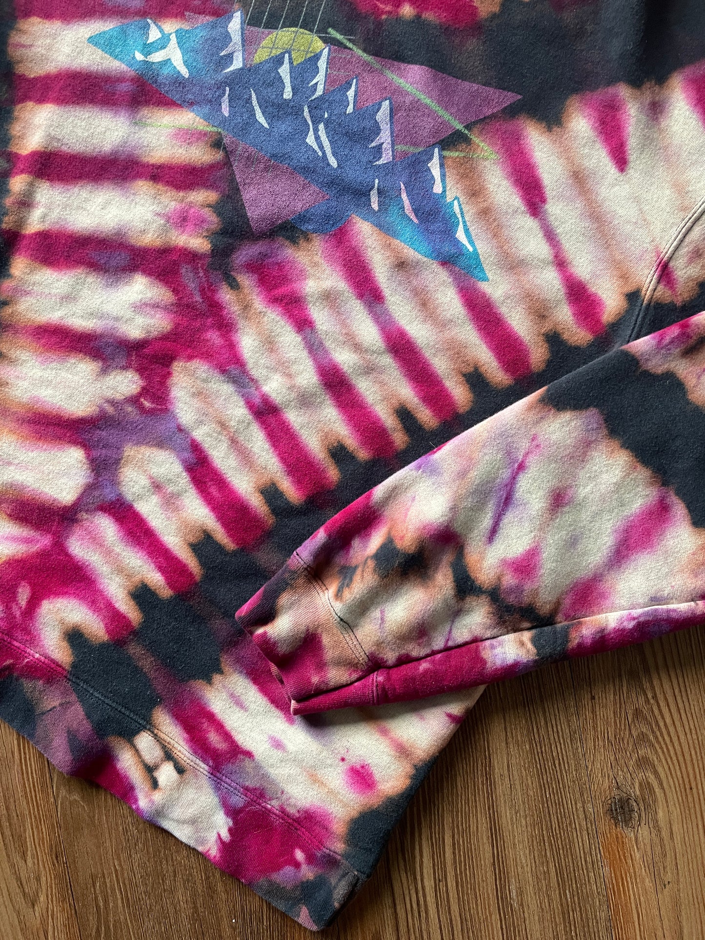 XL Men’s Retro Mountainscape Handmade Tie Dye Sweatshirt | One-Of-a-Kind Black and Pink Long Sleeve