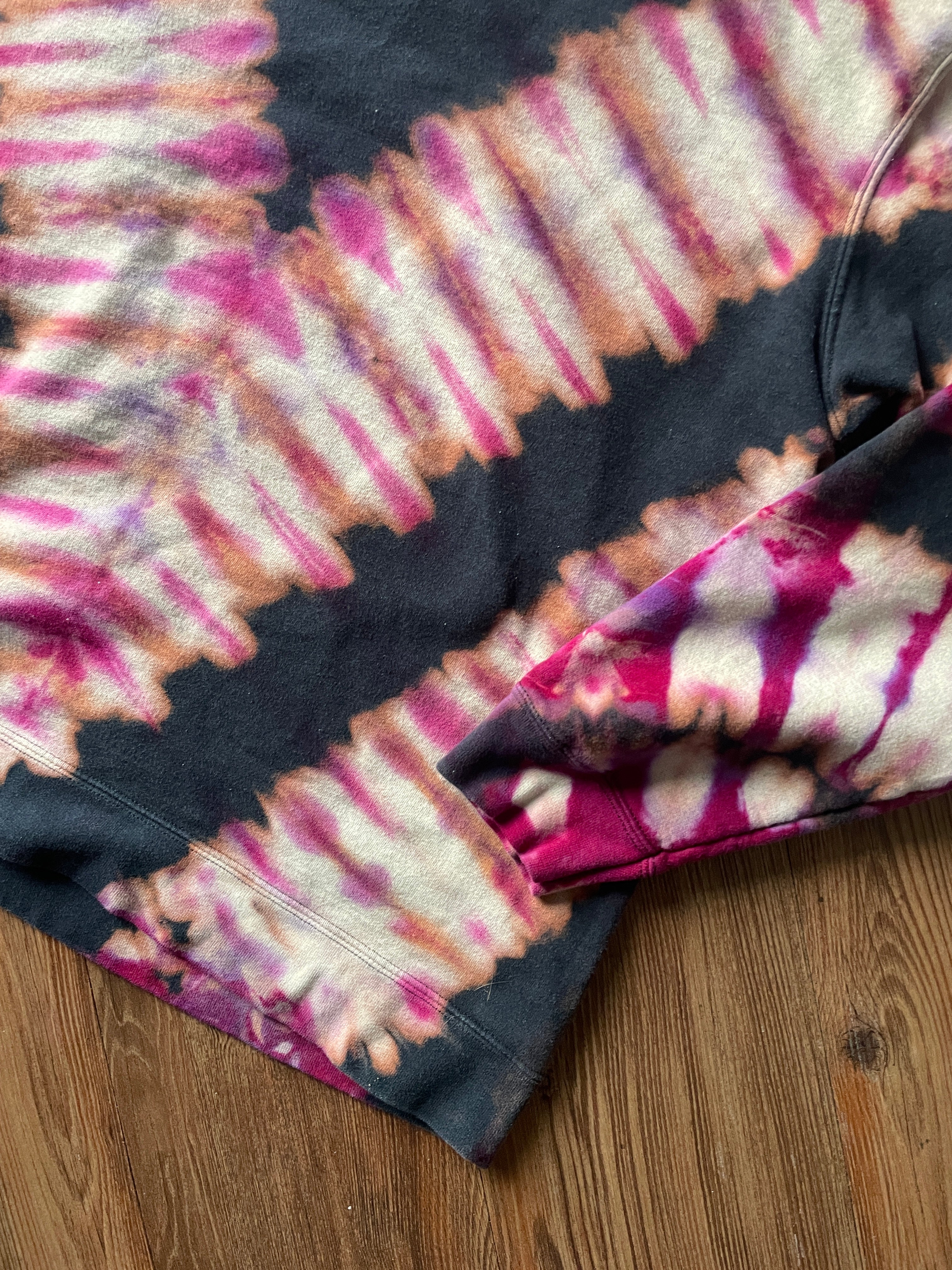 XL Men’s Retro Mountainscape Handmade Tie Dye Sweatshirt | One-Of-a-Kind Black and Pink Long Sleeve