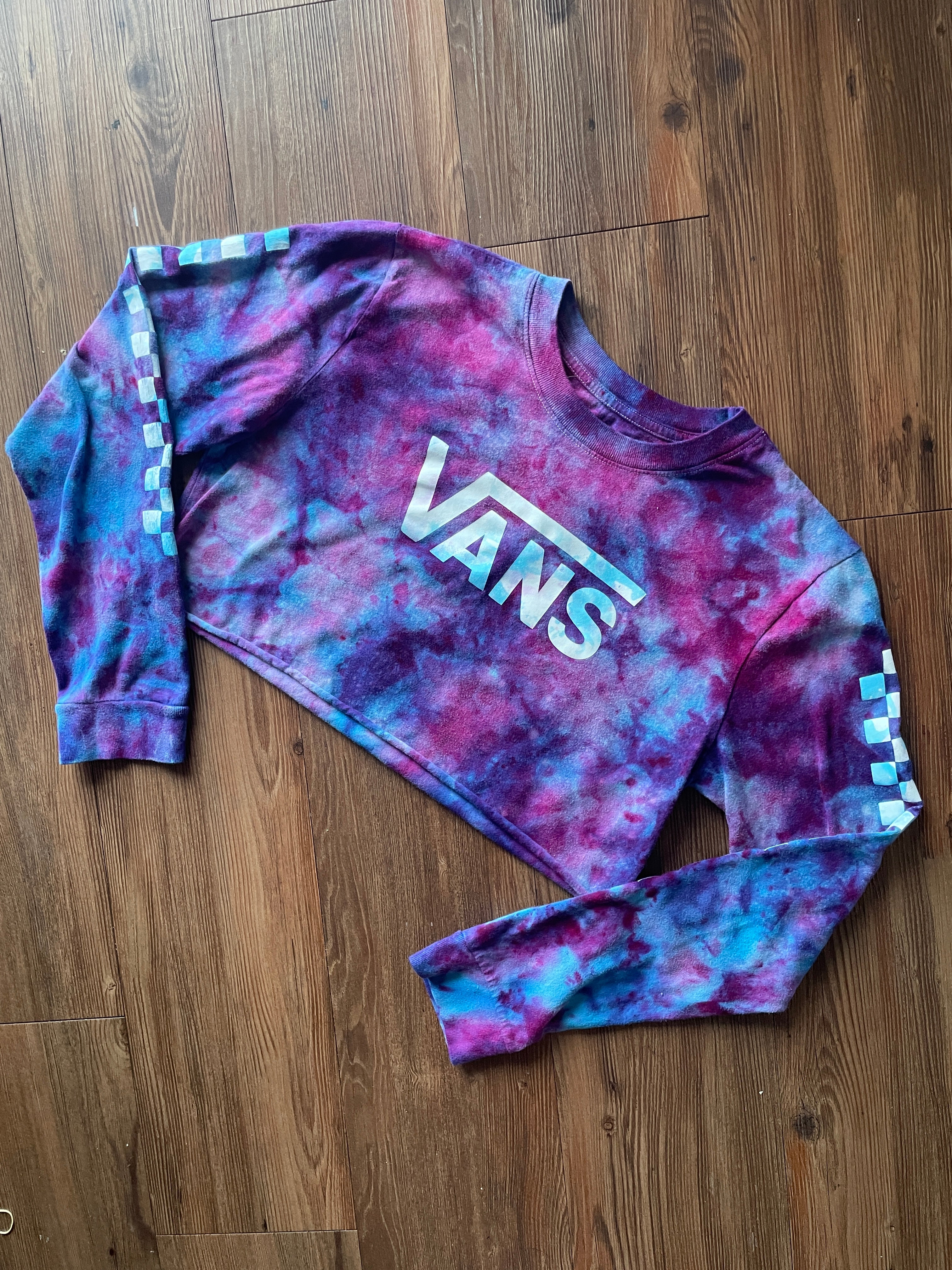 LARGE Women's Vans Galaxy Handmade Tie Dye Long Sleeve Crop Top | One-Of-a-Kind Pink and Purple Long Sleeve