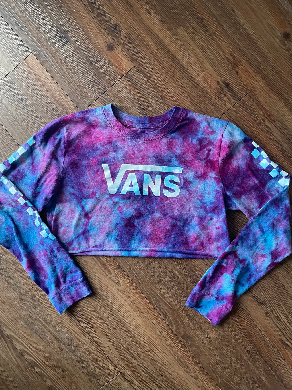 LARGE Women's Vans Galaxy Handmade Tie Dye Long Sleeve Crop Top | One-Of-a-Kind Pink and Purple Long Sleeve