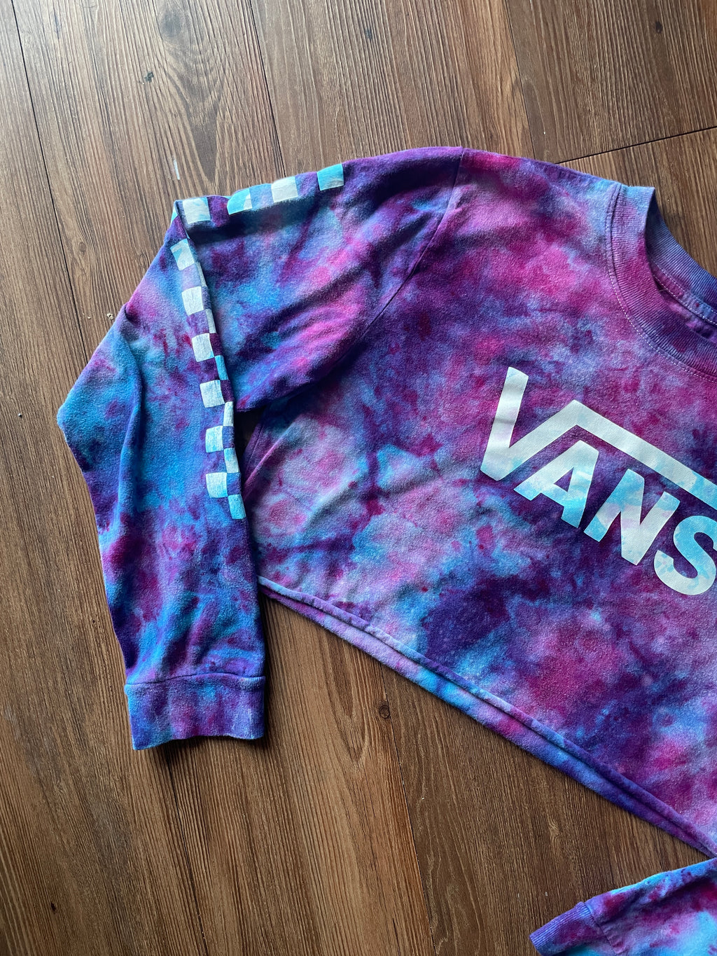 LARGE Women's Vans Galaxy Handmade Tie Dye Long Sleeve Crop Top | One-Of-a-Kind Pink and Purple Long Sleeve