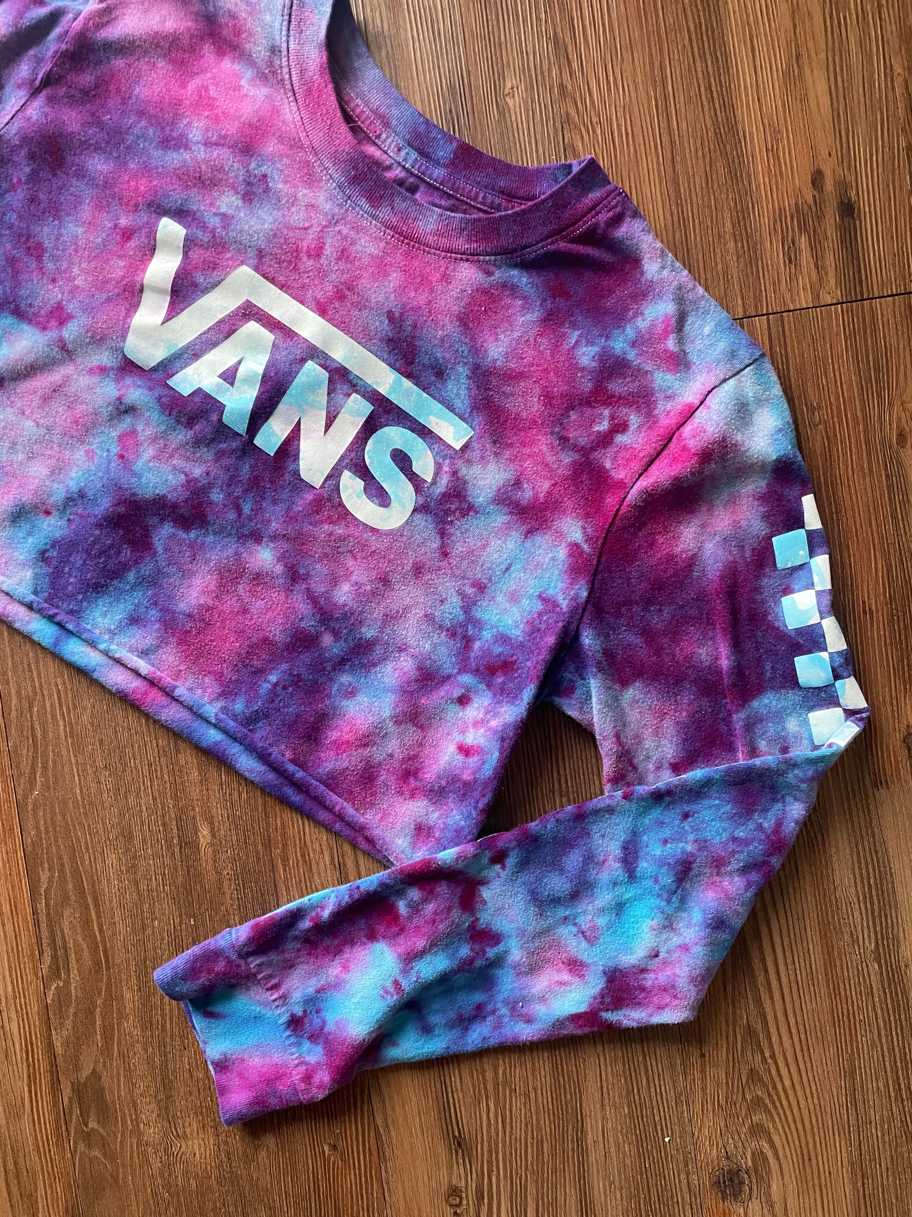LARGE Women's Vans Galaxy Handmade Tie Dye Long Sleeve Crop Top | One-Of-a-Kind Pink and Purple Long Sleeve