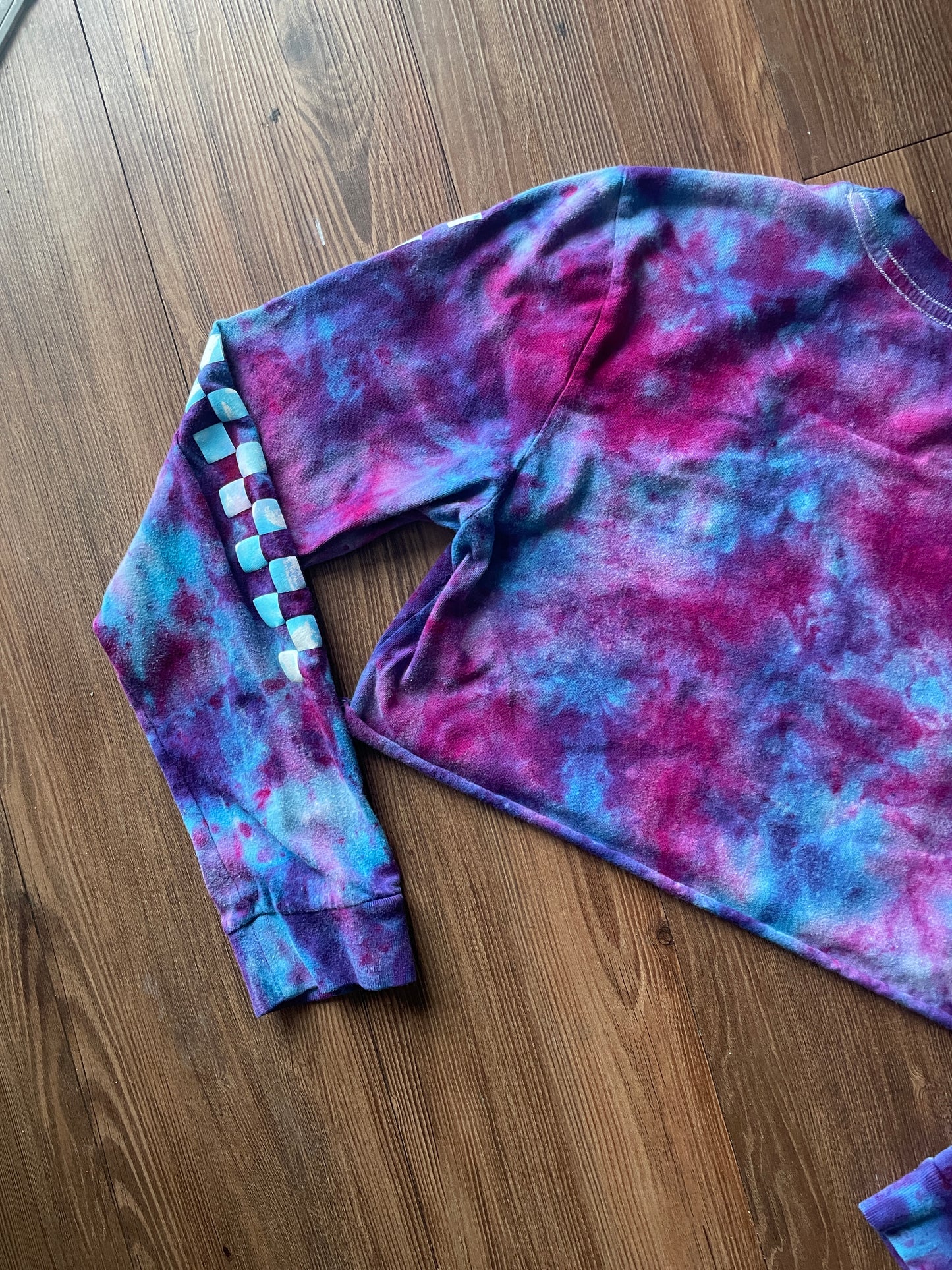 LARGE Women's Vans Galaxy Handmade Tie Dye Long Sleeve Crop Top | One-Of-a-Kind Pink and Purple Long Sleeve