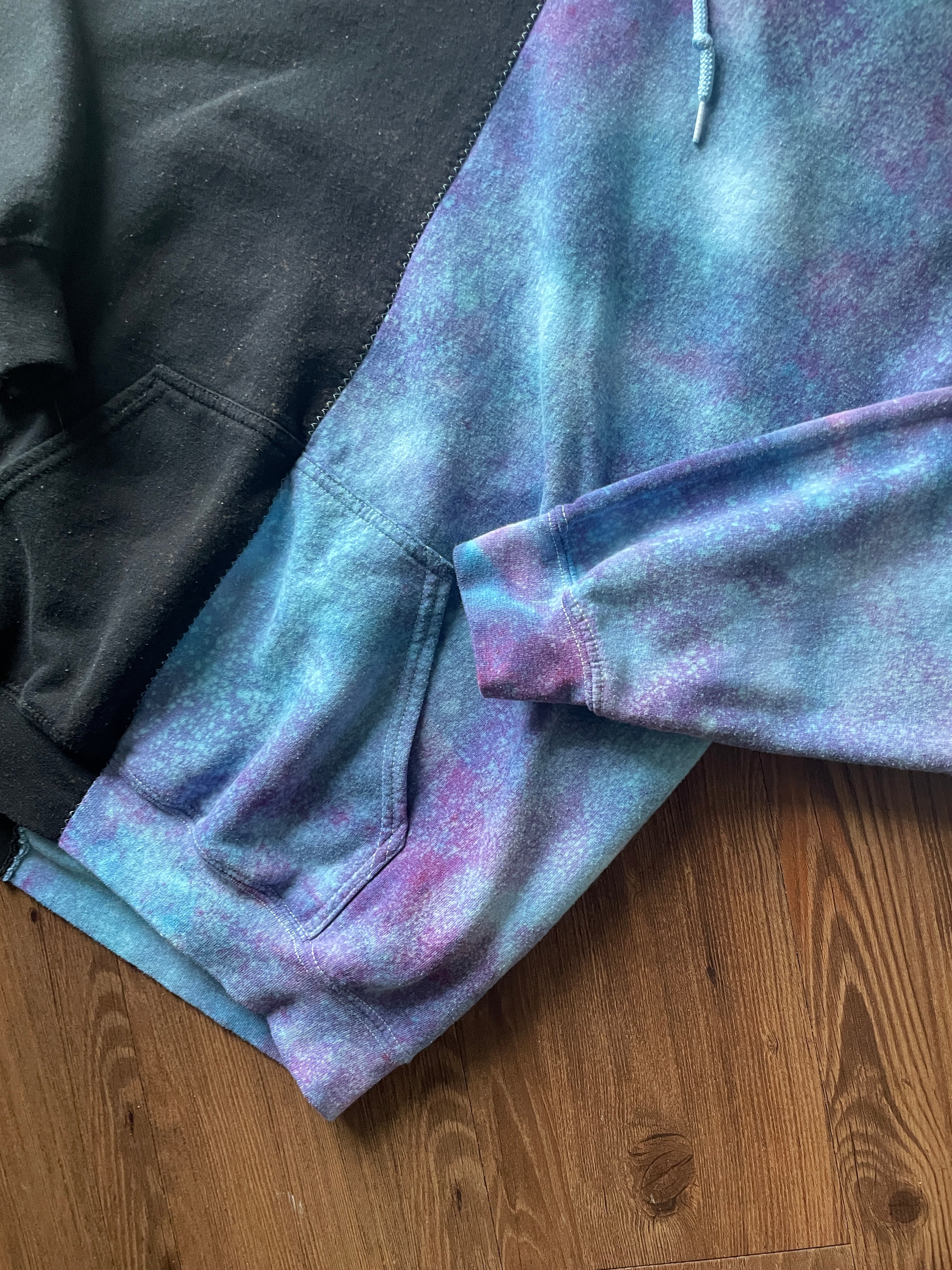 LARGE Men’s SENDR brand Half Galaxy Handmade Tie Dye Sweatshirt | One-Of-a-Kind Black and Blue Long Sleeve Hoodie