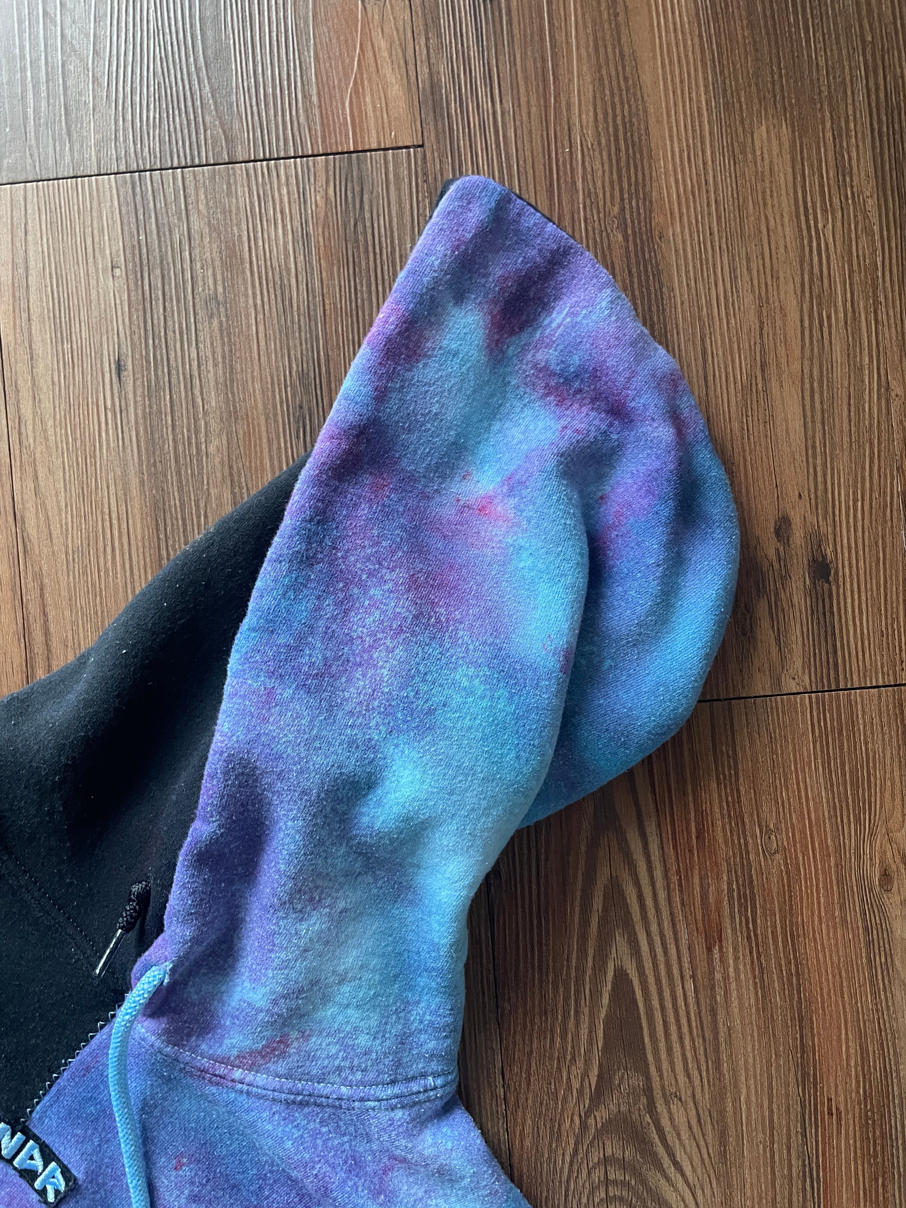 LARGE Men’s SENDR brand Half Galaxy Handmade Tie Dye Sweatshirt | One-Of-a-Kind Black and Blue Long Sleeve Hoodie