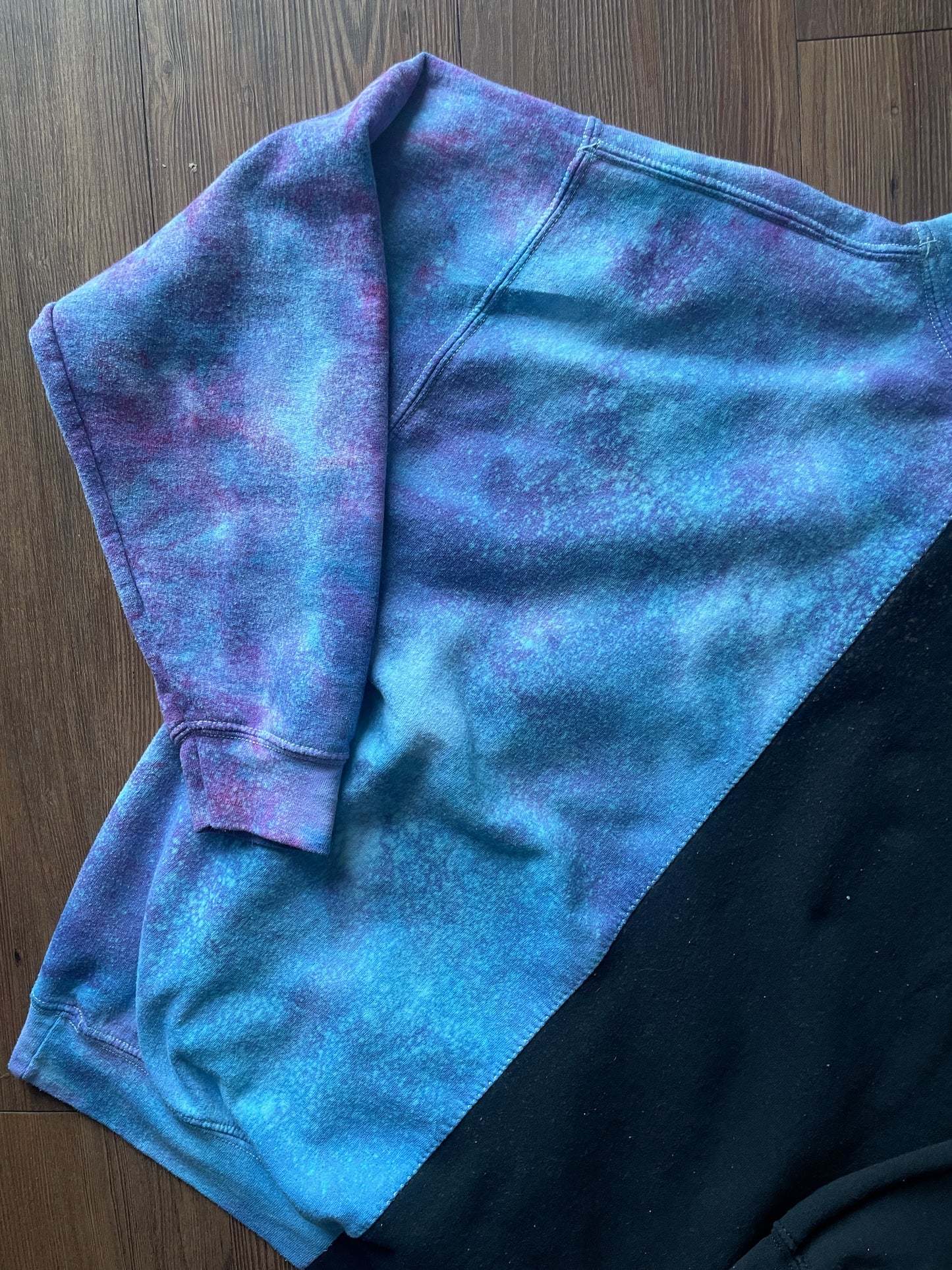 LARGE Men’s SENDR brand Half Galaxy Handmade Tie Dye Sweatshirt | One-Of-a-Kind Black and Blue Long Sleeve Hoodie