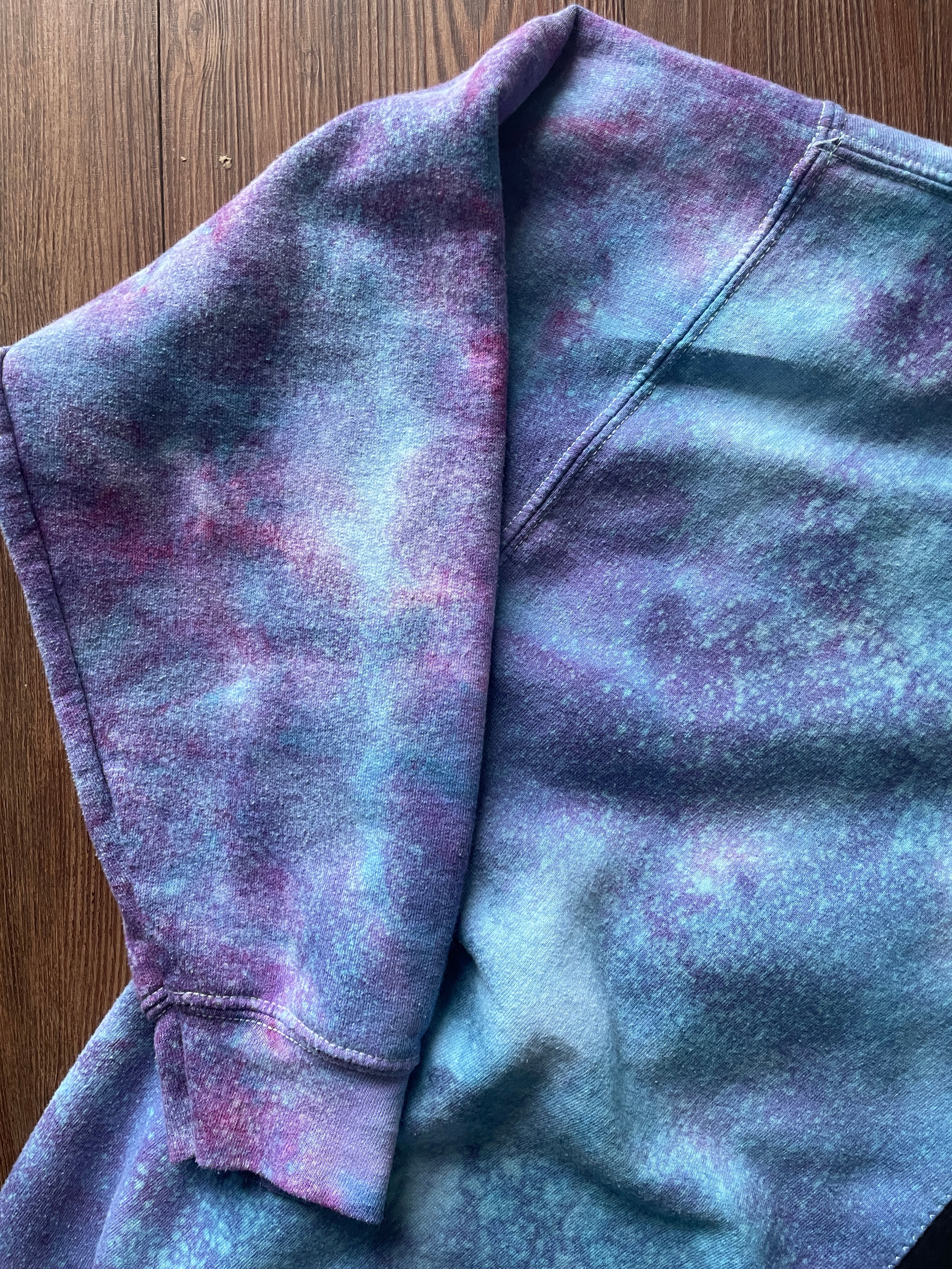 LARGE Men’s SENDR brand Half Galaxy Handmade Tie Dye Sweatshirt | One-Of-a-Kind Black and Blue Long Sleeve Hoodie