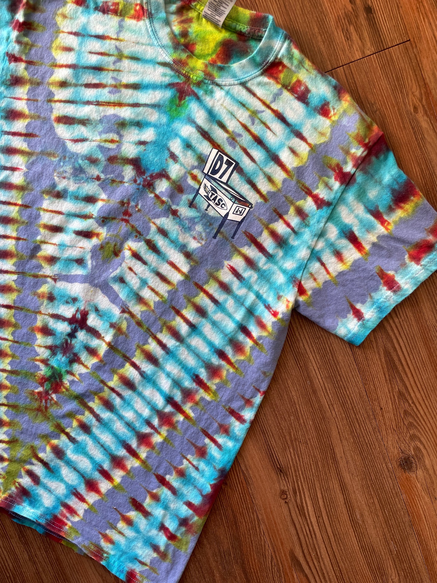 MEDIUM Men’s Pinball Beat Your High Score Handmade Tie Dye T-Shirt | One-Of-a-Kind Funky Multicolor Short Sleeve