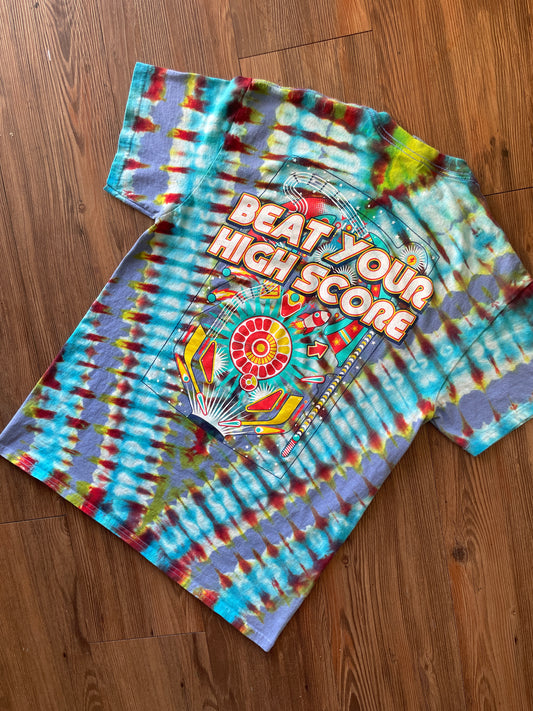 MEDIUM Men’s Pinball Beat Your High Score Handmade Tie Dye T-Shirt | One-Of-a-Kind Funky Multicolor Short Sleeve