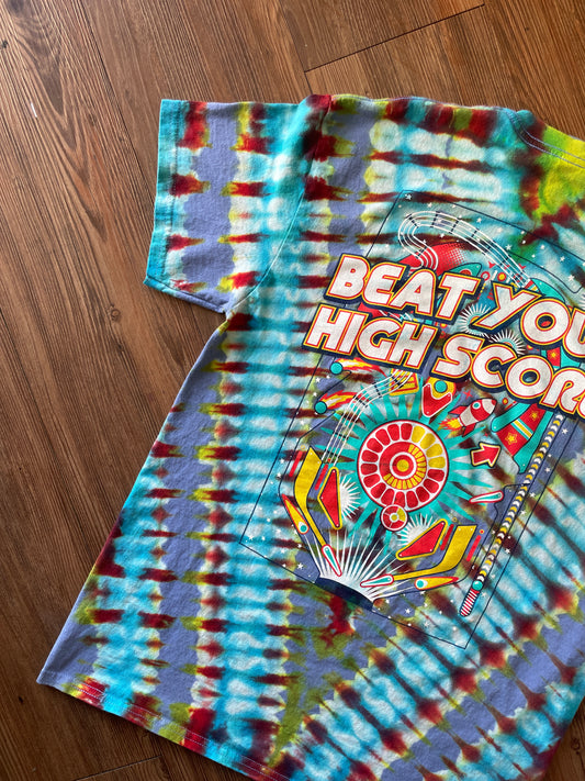 MEDIUM Men’s Pinball Beat Your High Score Handmade Tie Dye T-Shirt | One-Of-a-Kind Funky Multicolor Short Sleeve