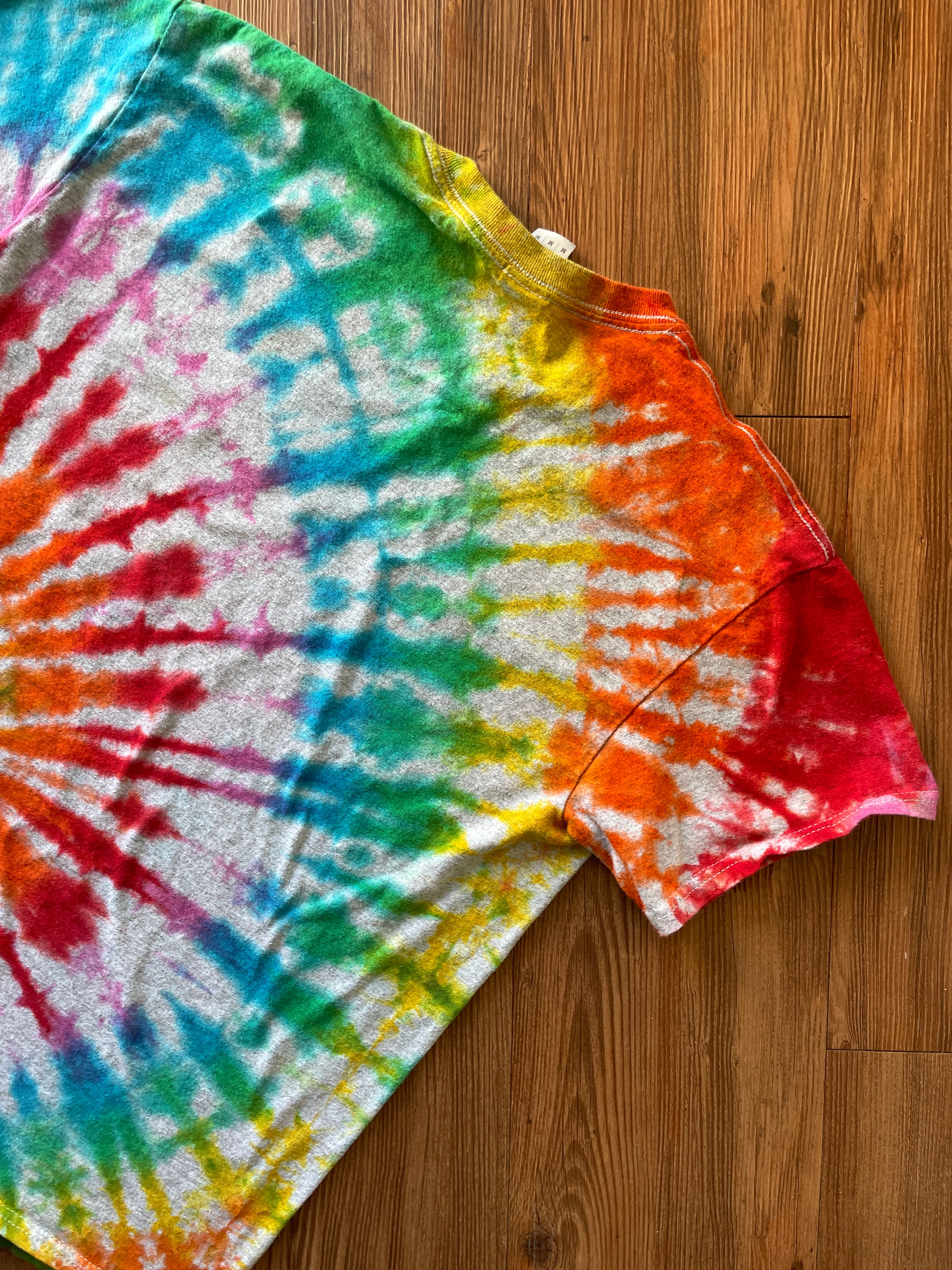 MEDIUM Men’s Be A Nice Human Handmade Tie Dye T-Shirt | One-Of-a-Kind Rainbow Spiral Short Sleeve