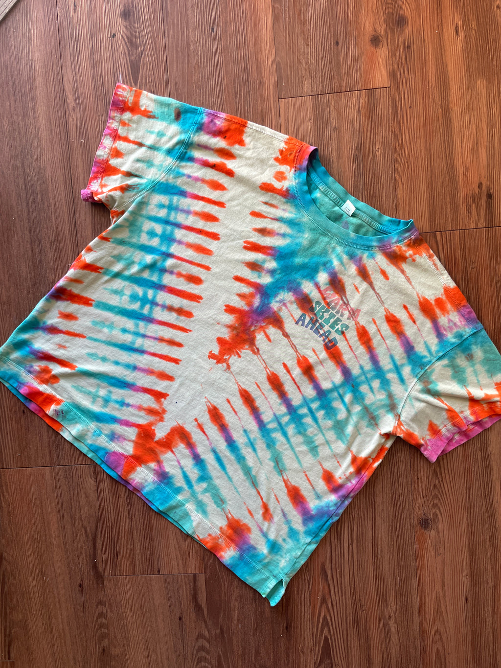 XL Women's Warm Skies Ahead Handmade Tie Dye T-Shirt | One-Of-a-Kind Yellow and Orange Short Sleeve
