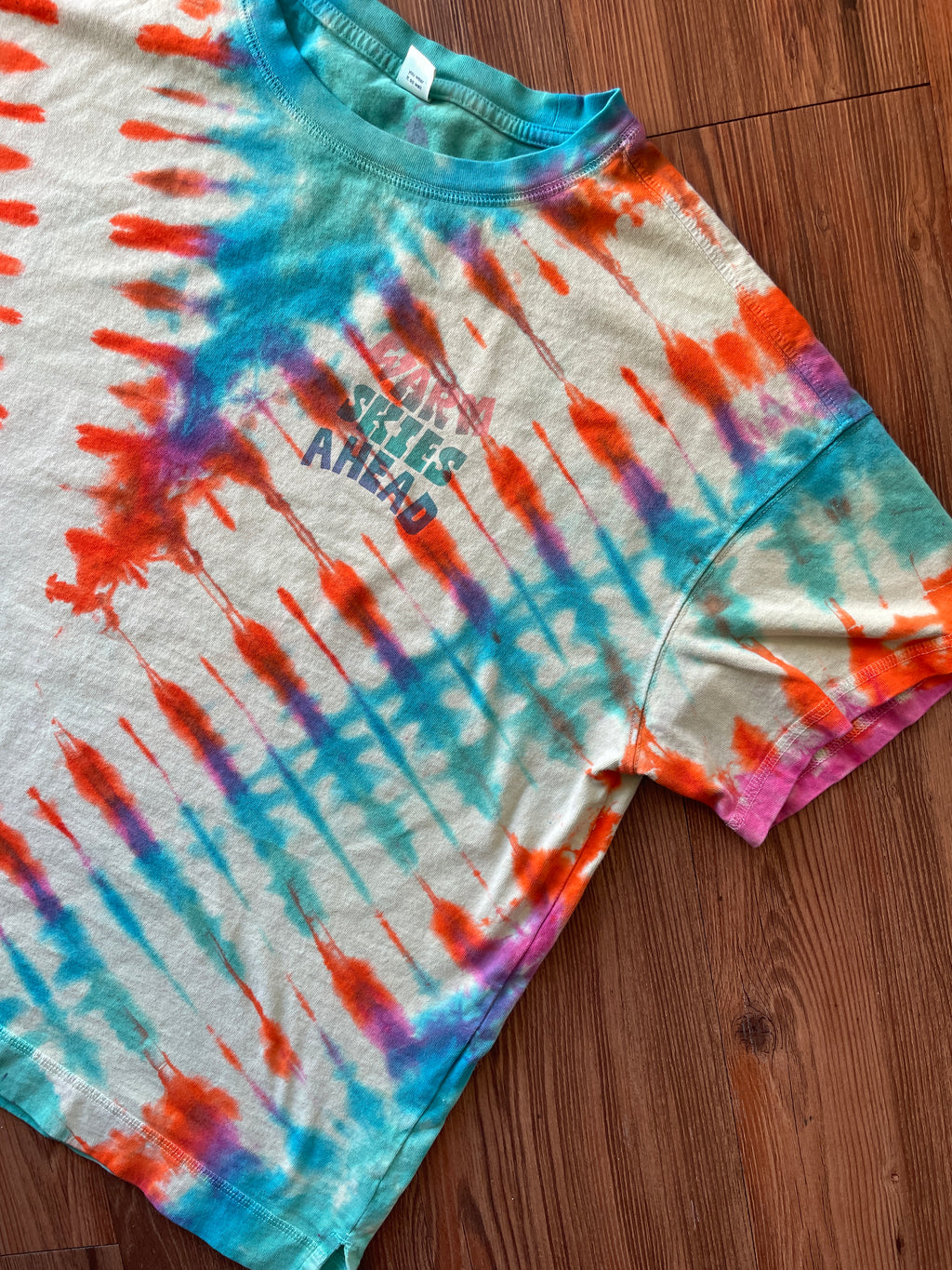 XL Women's Warm Skies Ahead Handmade Tie Dye T-Shirt | One-Of-a-Kind Yellow and Orange Short Sleeve