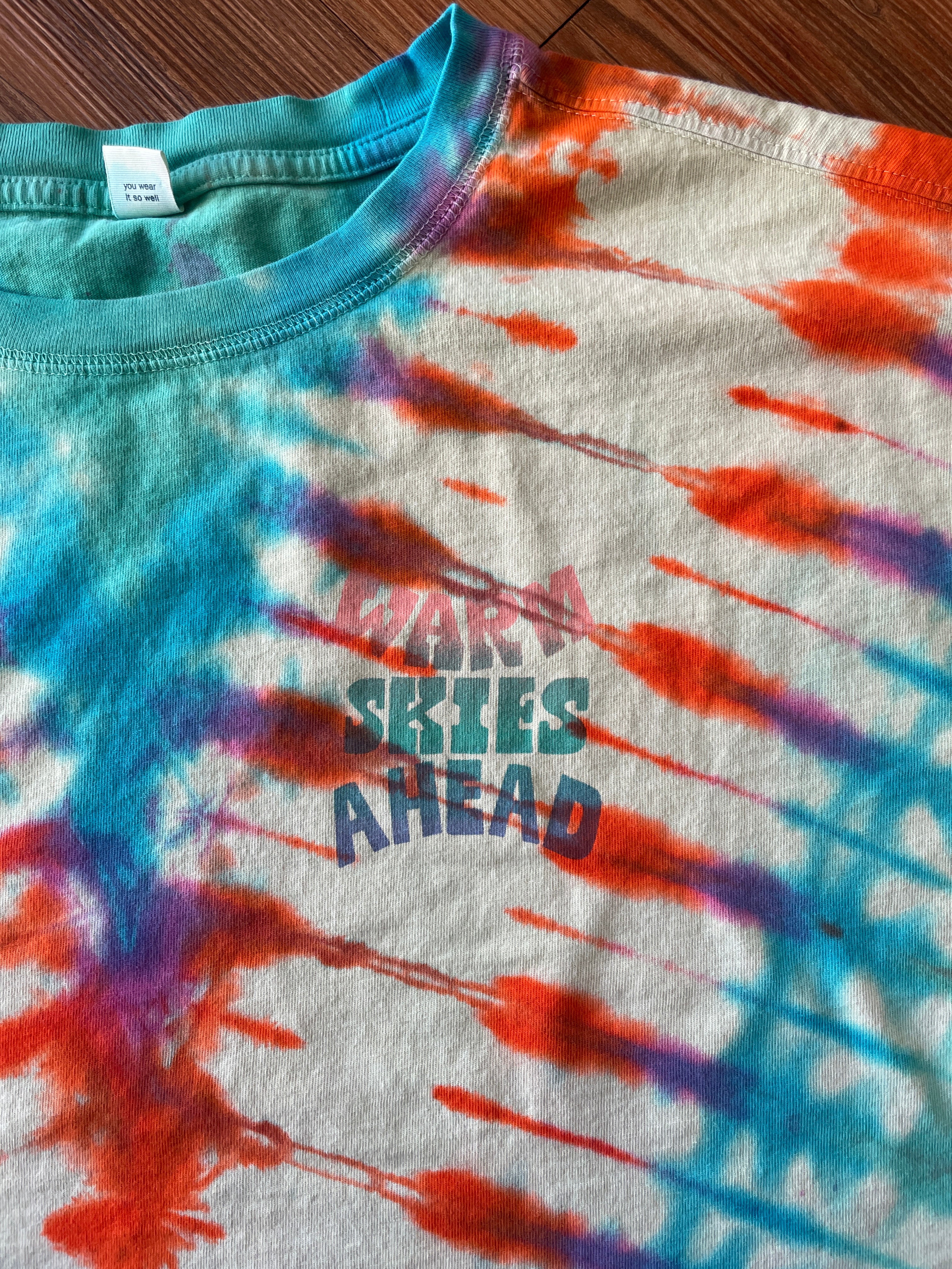 XL Women's Warm Skies Ahead Handmade Tie Dye T-Shirt | One-Of-a-Kind Yellow and Orange Short Sleeve