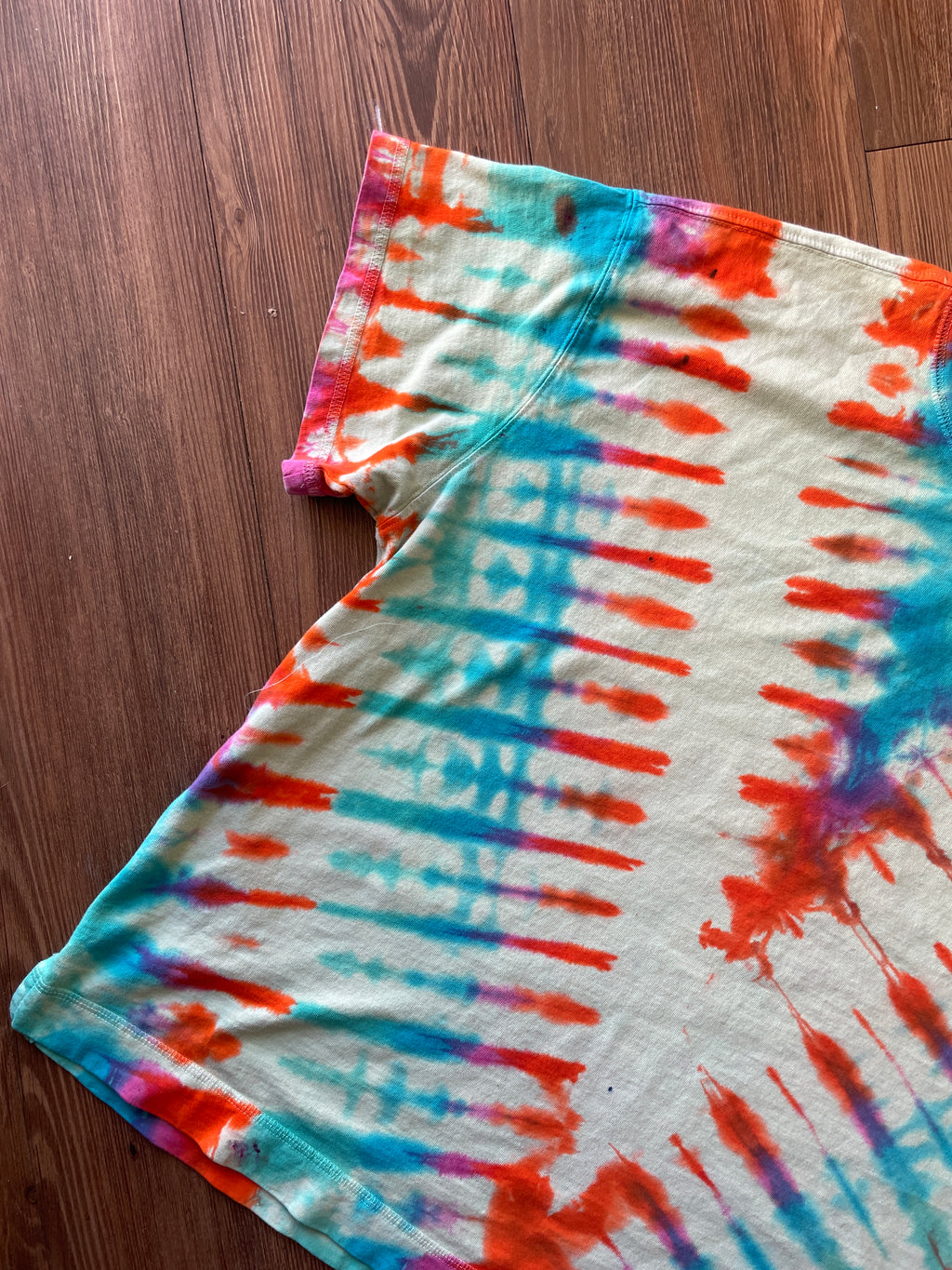 XL Women's Warm Skies Ahead Handmade Tie Dye T-Shirt | One-Of-a-Kind Yellow and Orange Short Sleeve