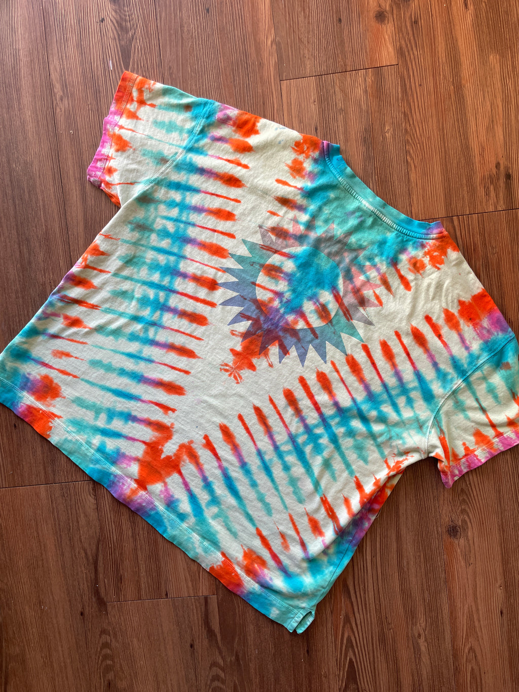 XL Women's Warm Skies Ahead Handmade Tie Dye T-Shirt | One-Of-a-Kind Yellow and Orange Short Sleeve