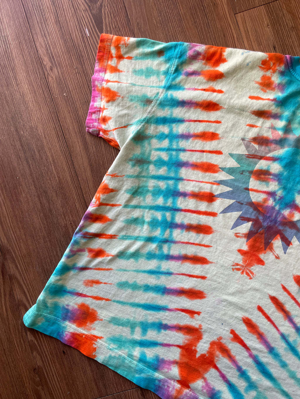 XL Women's Warm Skies Ahead Handmade Tie Dye T-Shirt | One-Of-a-Kind Yellow and Orange Short Sleeve