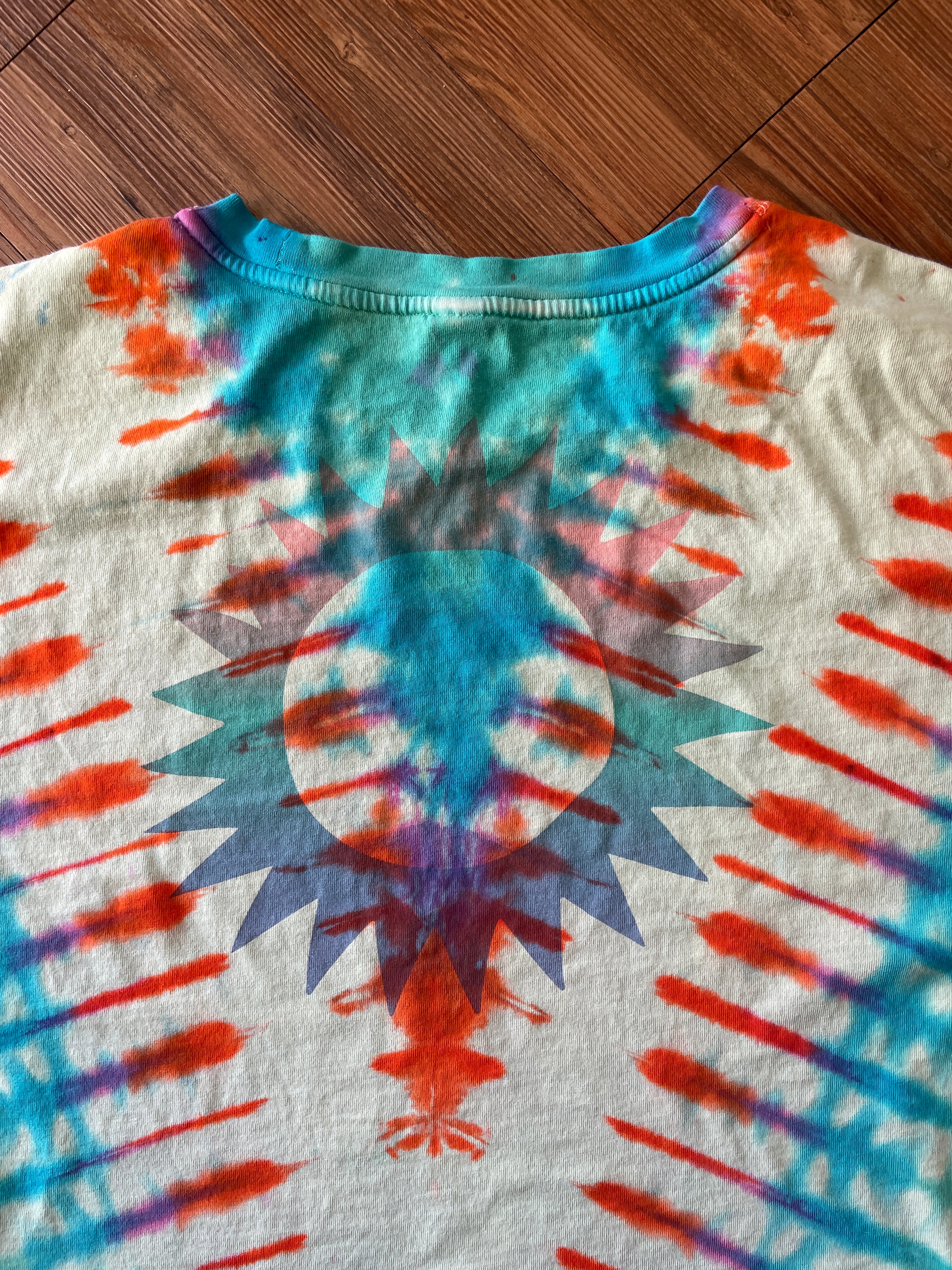 XL Women's Warm Skies Ahead Handmade Tie Dye T-Shirt | One-Of-a-Kind Yellow and Orange Short Sleeve