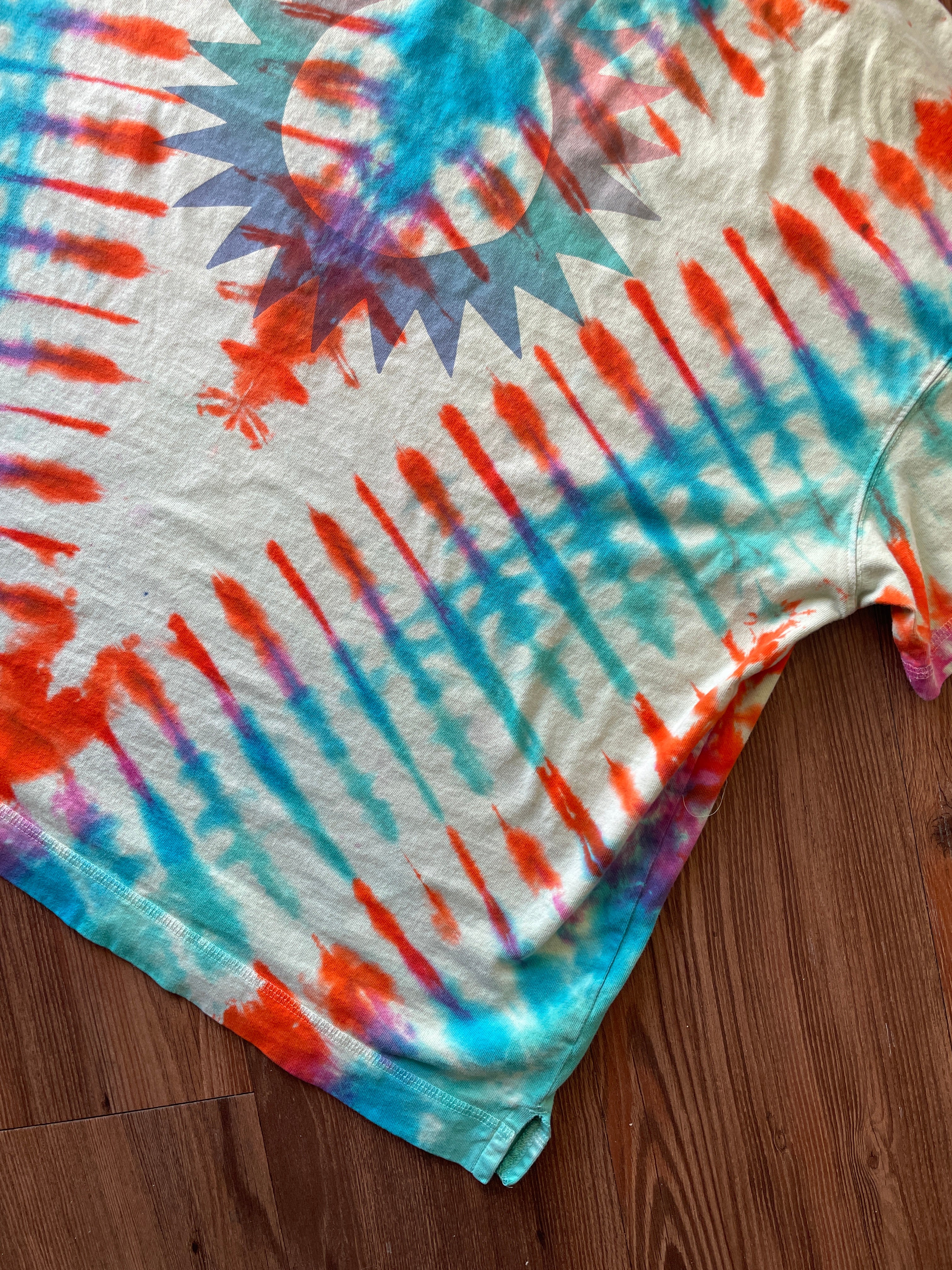 XL Women's Warm Skies Ahead Handmade Tie Dye T-Shirt | One-Of-a-Kind Yellow and Orange Short Sleeve