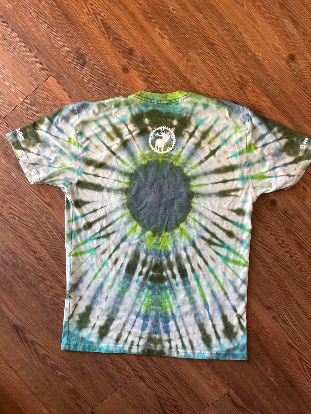 LARGE Men’s Scott Sports Sun Valley Bike Festival Handmade Tie Dye T-Shirt | One-Of-a-Kind Green and Blue Short Sleeve