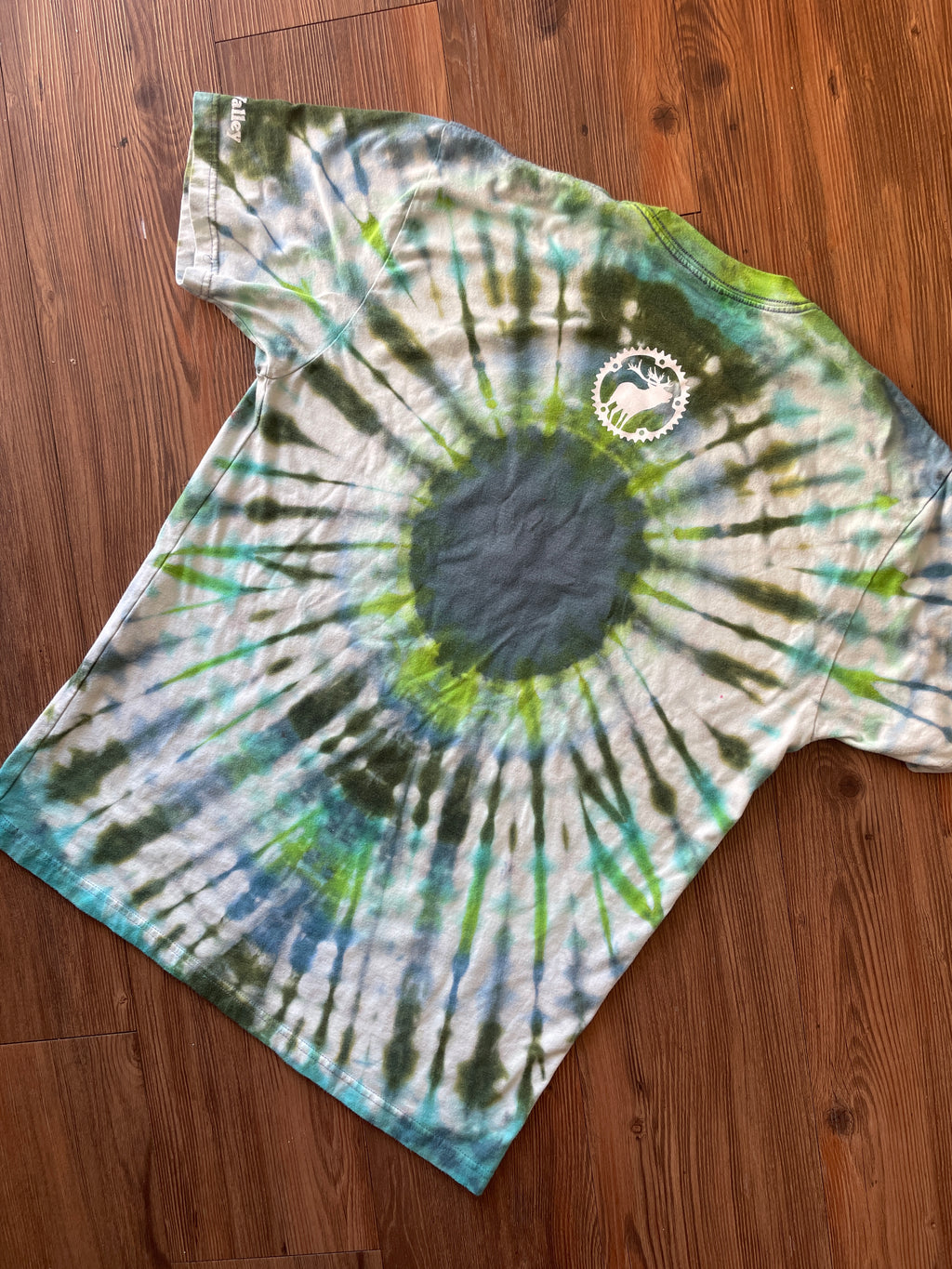 LARGE Men’s Scott Sports Sun Valley Bike Festival Handmade Tie Dye T-Shirt | One-Of-a-Kind Green and Blue Short Sleeve