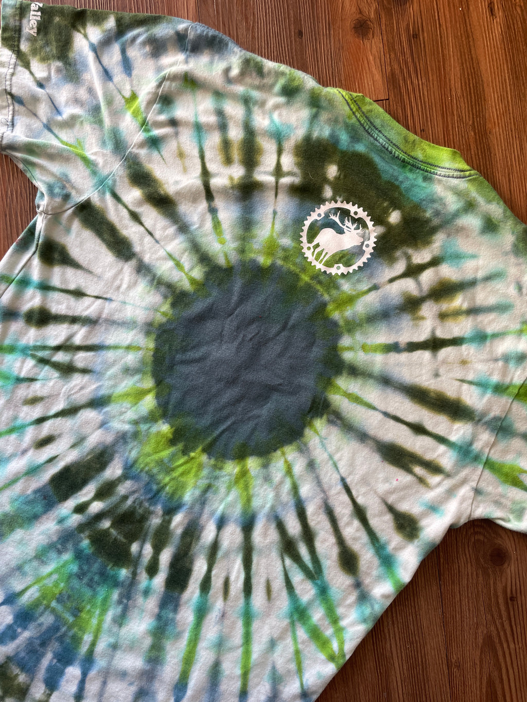 LARGE Men’s Scott Sports Sun Valley Bike Festival Handmade Tie Dye T-Shirt | One-Of-a-Kind Green and Blue Short Sleeve